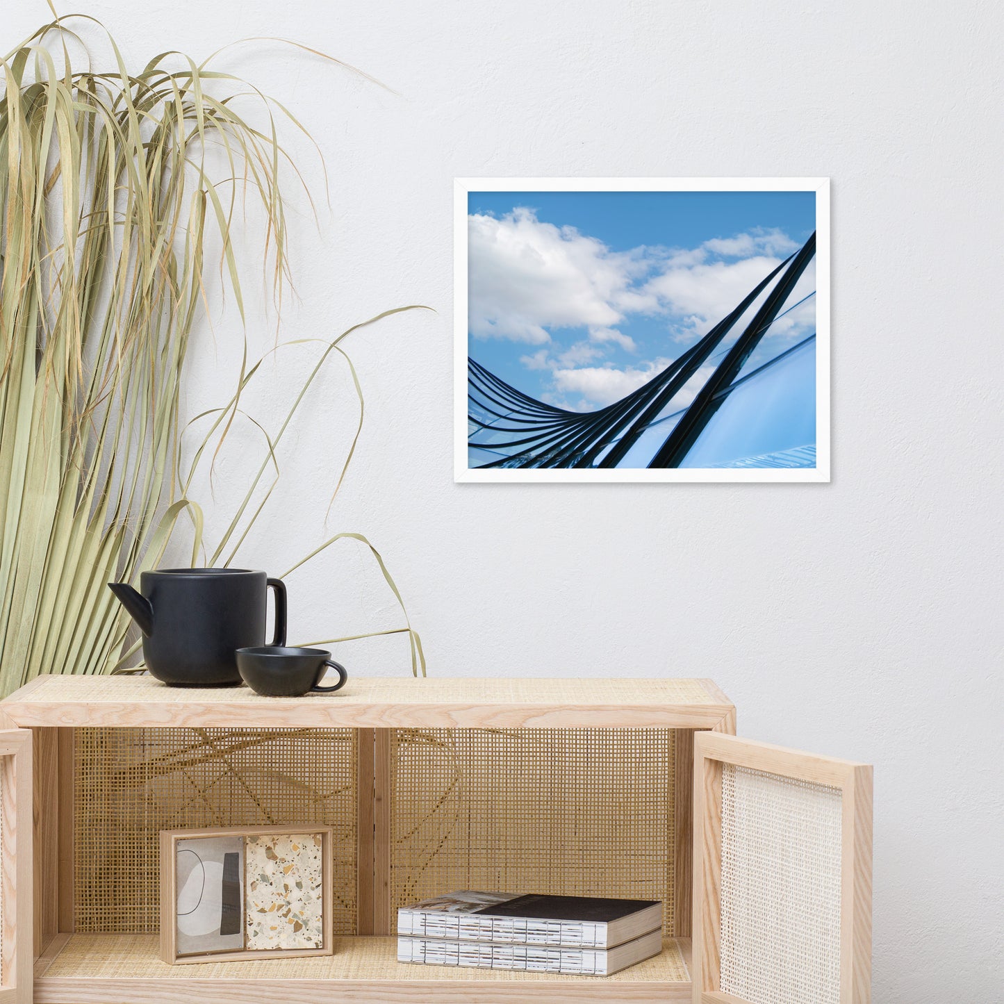 Glass and Azure Architectural Photograph Framed Wall Art Print