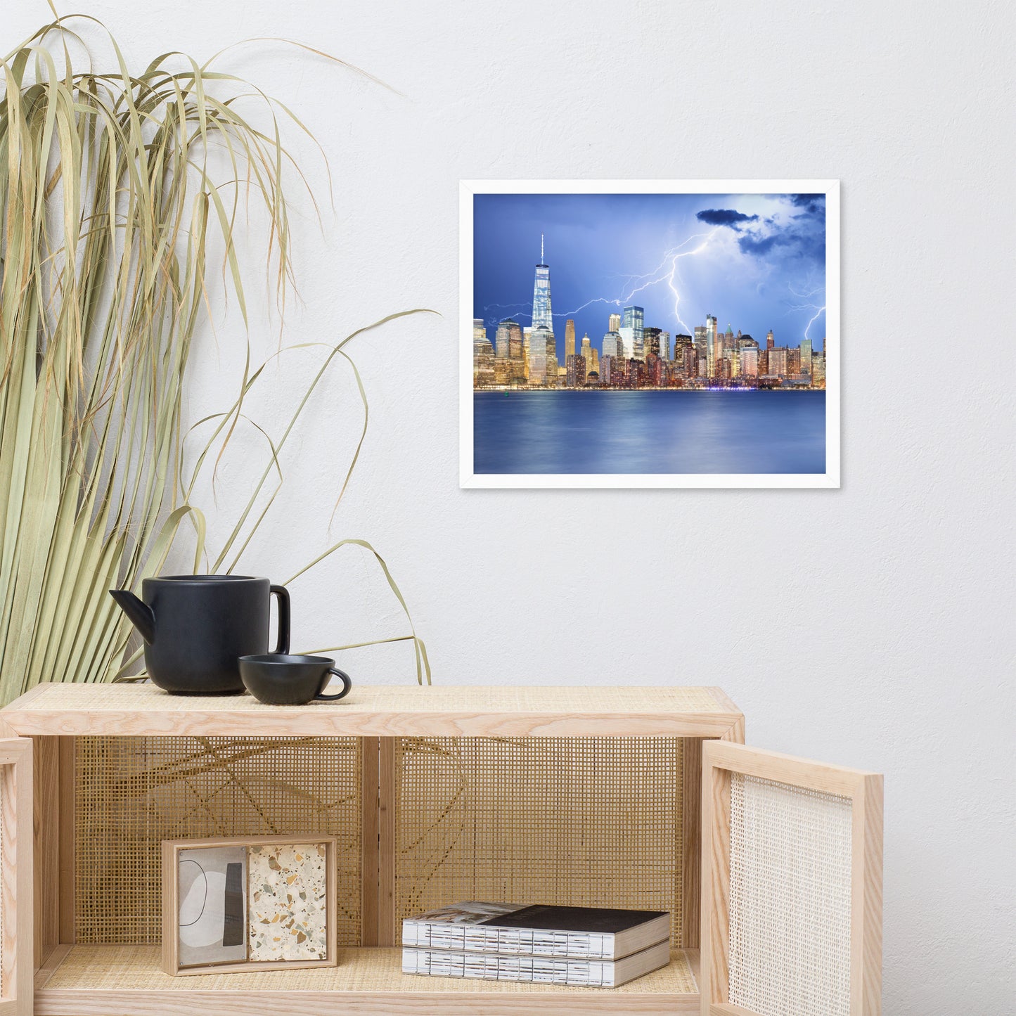 Electrifying New York Lightning Strikes the Skyline Architectural Photograph Framed Wall Art Print