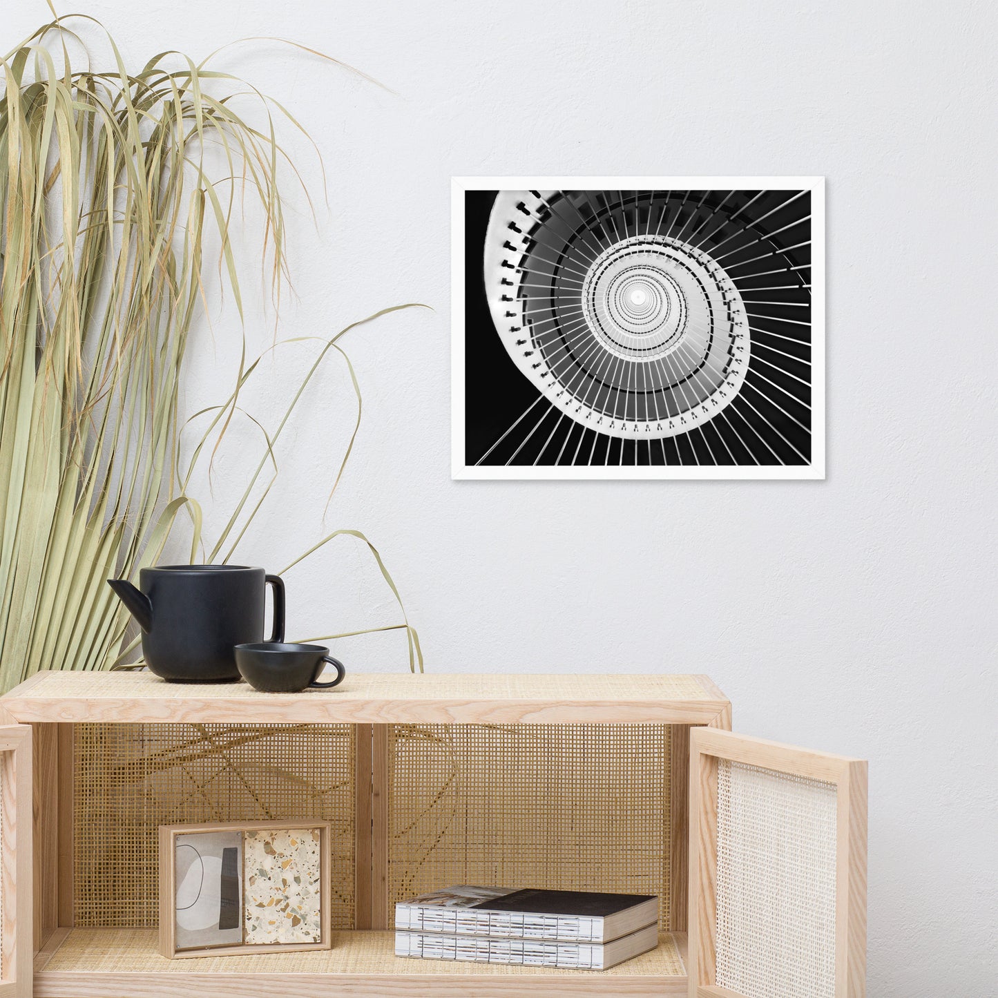 Never Ending Ascent - Equiangular Spiral Black And White Architectural Photograph Framed Wall Art Print