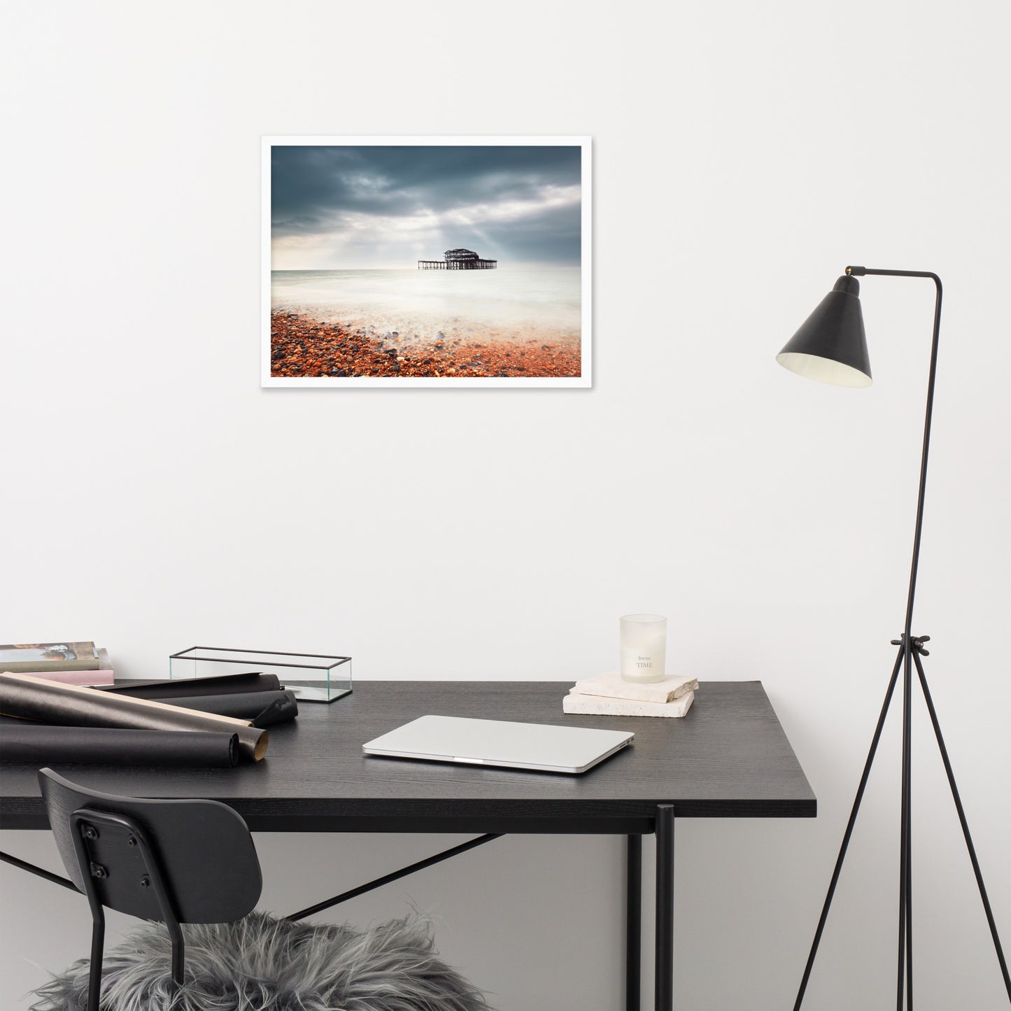 Framed Beach Pictures: Abandoned West Pier Vintage Gentle Touch Effect - Coastal / Beach / Seascape / Nature / Landscape Photo Framed Wall Art Print - Wall Decor - Artwork