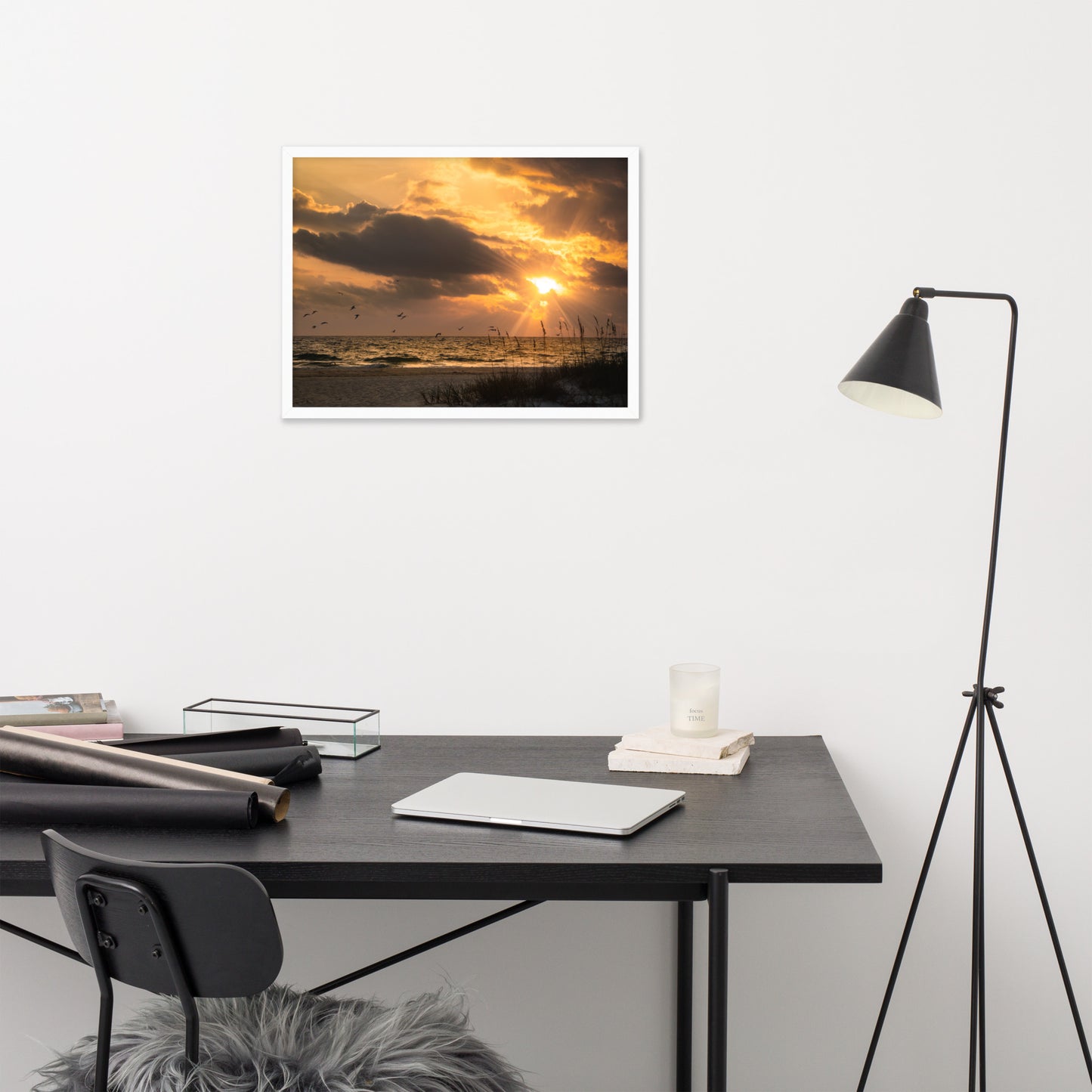 Women'S Office Wall Decor: Anna Maria Island Cloudy Beach Sunset 1 - Coastal / Beach / Seascape / Nature / Landscape Photo Framed Wall Art Print - Artwork