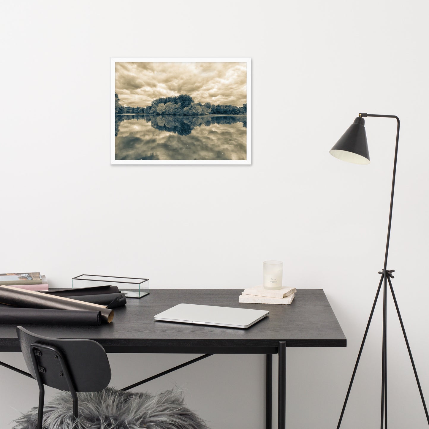 Wall Pictures Office: Autumn Reflections Sepia - Rural / Rustic / Botanical / Farmhouse Style Landscape / Nature Photograph Framed Print - Wall Decor - Artwork