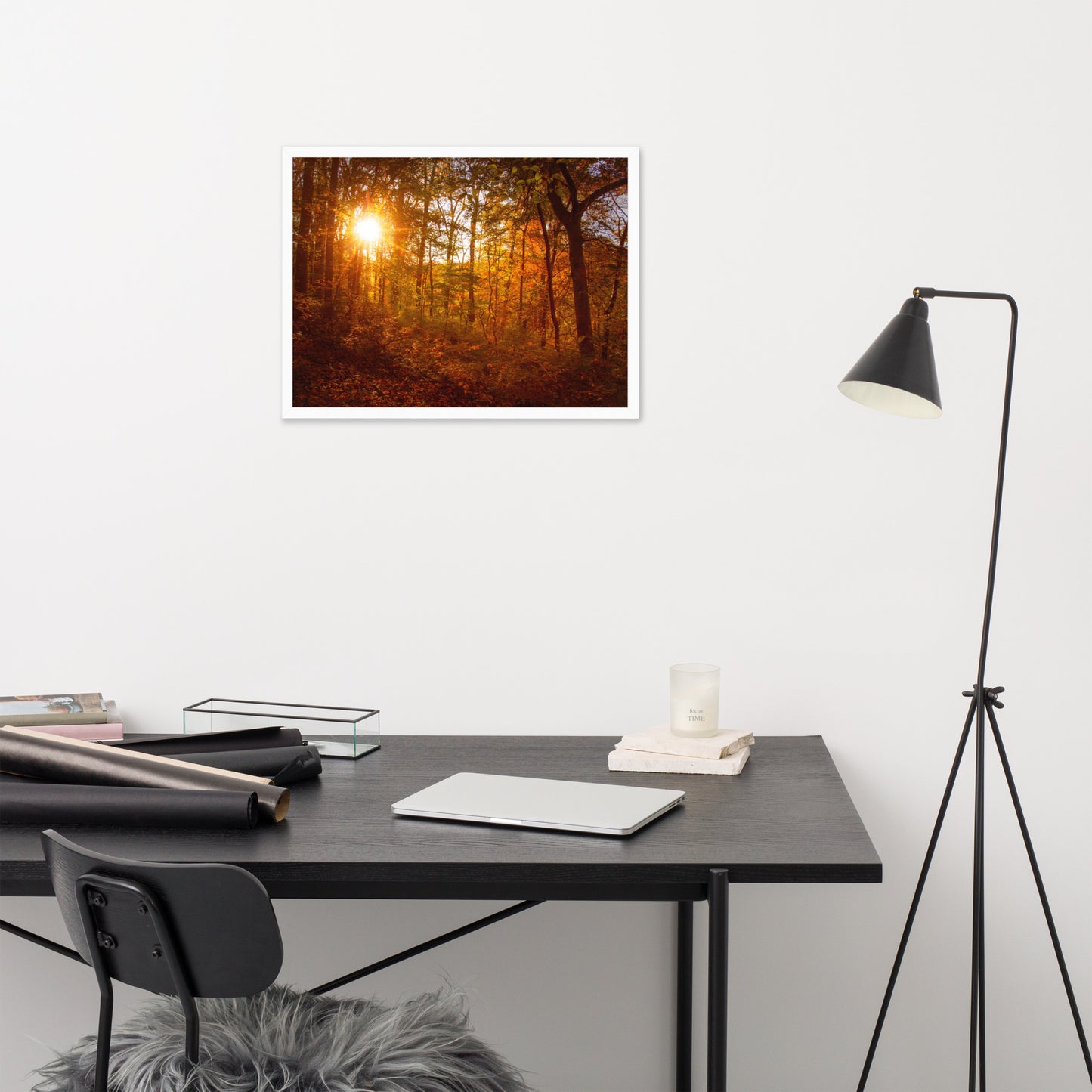 Autumn Sunset in the Trees Rural Landscape Framed Photo Paper Wall Art Prints