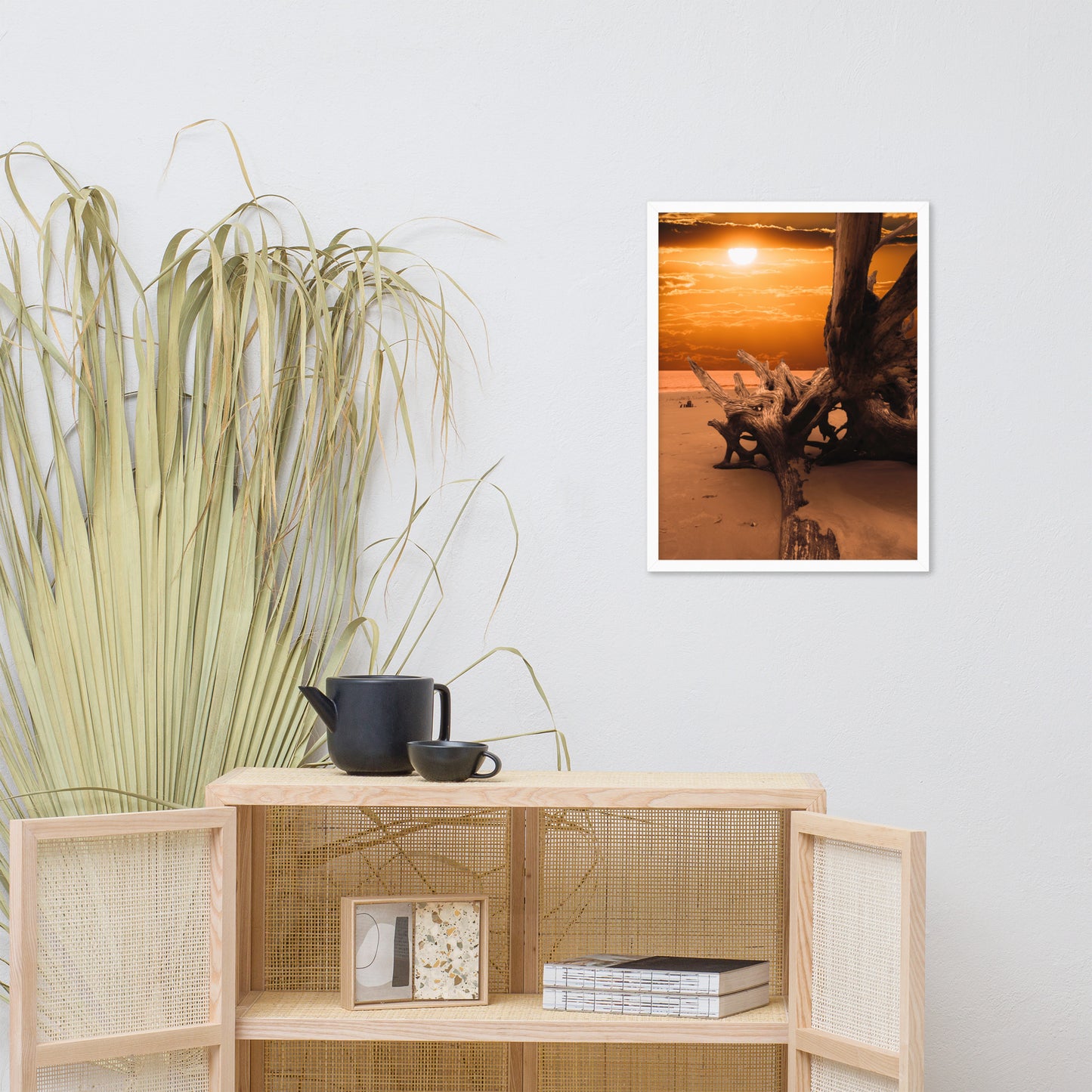 Dried Tree Roots and Sunrise Boneyard Beach Jacksonville Florida 2 Rustic Coastal Landscape Photo Framed Wall Art Print