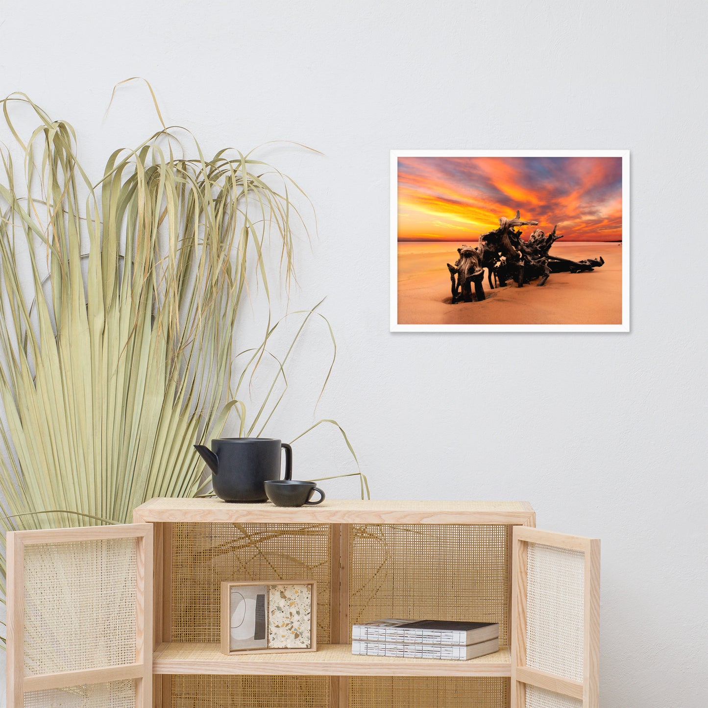 Dried Tree Roots and Sunrise Boneyard Beach Jacksonville Florida Framed Wall Art Print