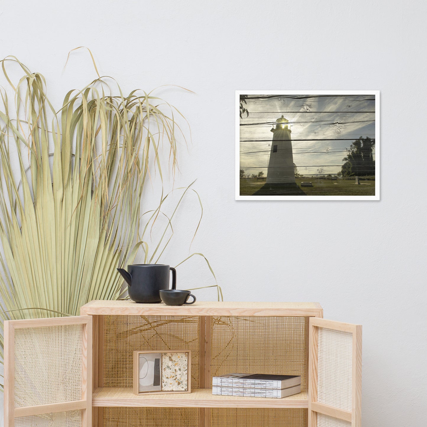 Faux Rustic Reclaimed Wood Turkey Point Lighthouse Framed Photo Wall Art Prints