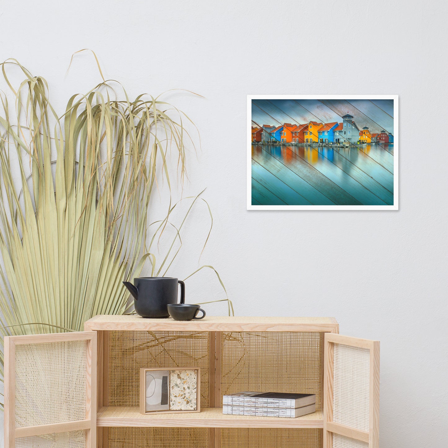 Faux Wood Blue Morning at Waters Edge Framed Photo Paper Wall Art Prints