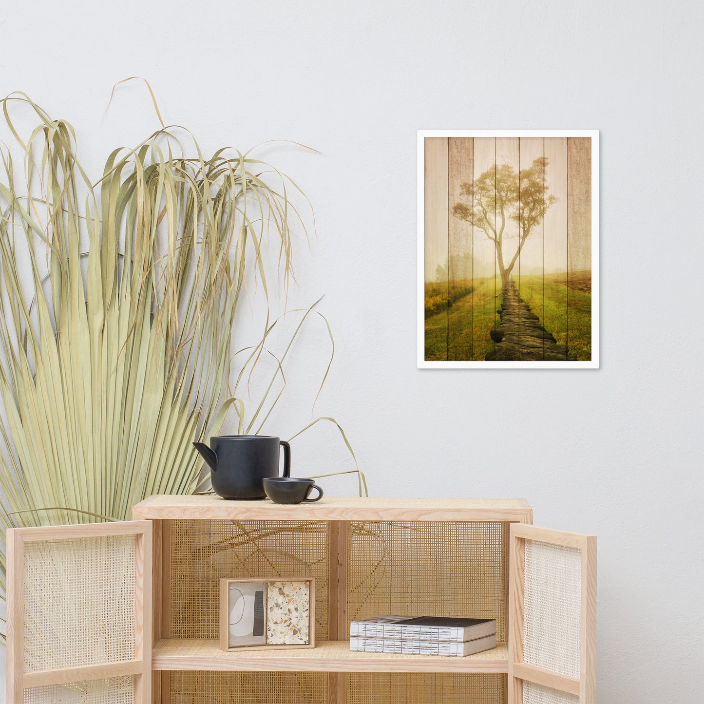 Faux Wood Calming Morning Landscape Framed Photo Wall Art Prints