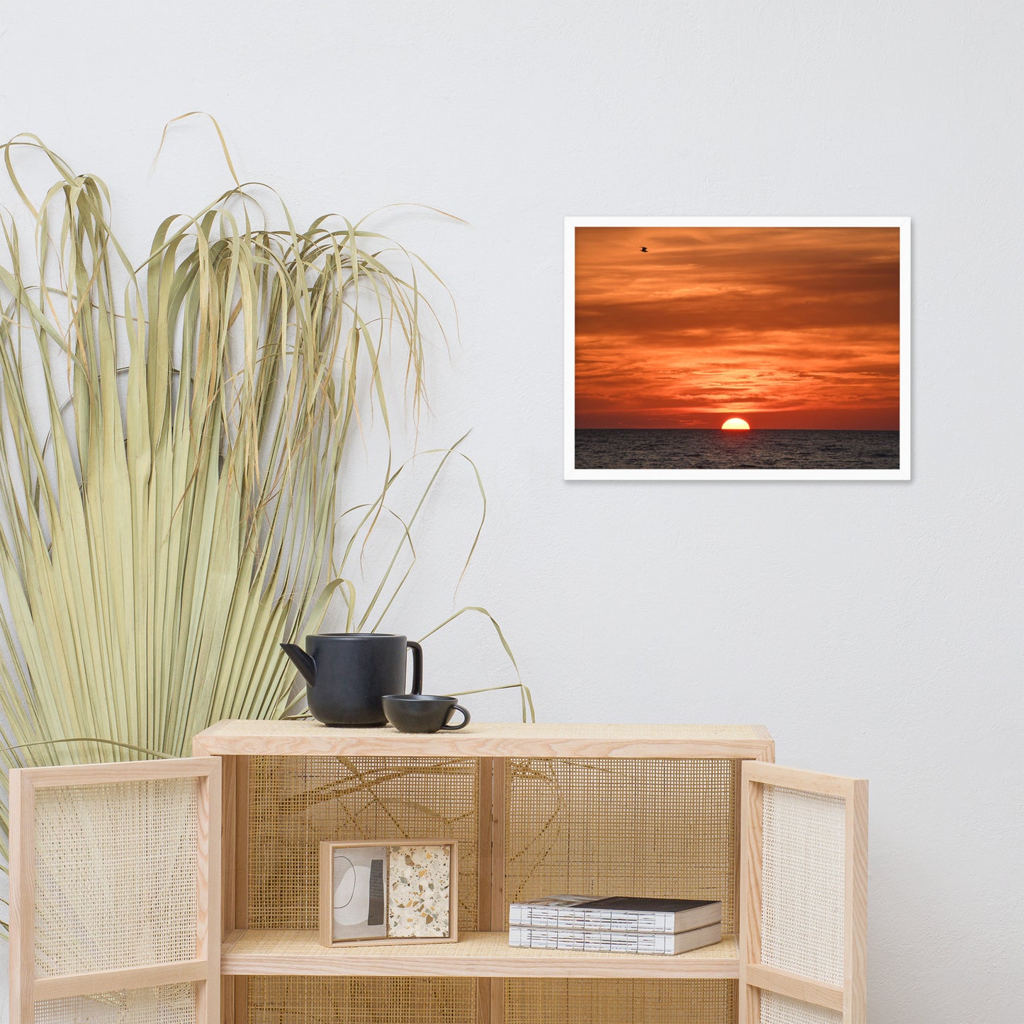 Fire in the Sky Coastal Sunset Landscape Photo Framed Wall Art Print