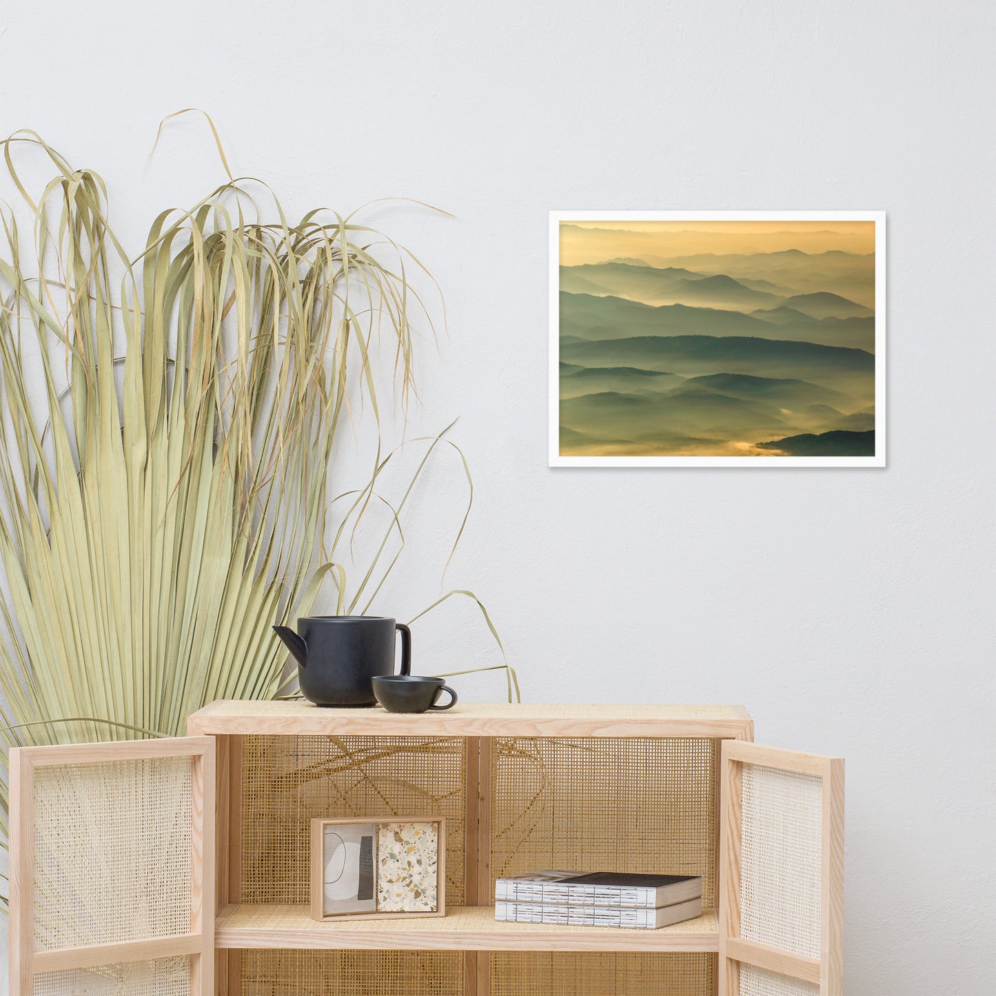 Foggy Mountain Layers at Sunset Landscape Framed Photo Paper Wall Art Prints