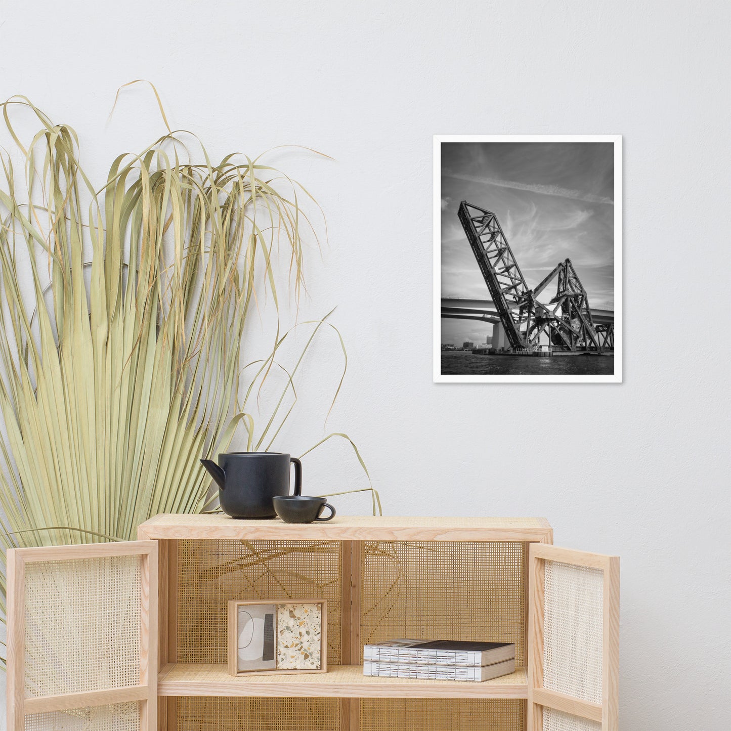 Train Drawbridge Jacksonville 2 Black and White Framed Wall Art Print