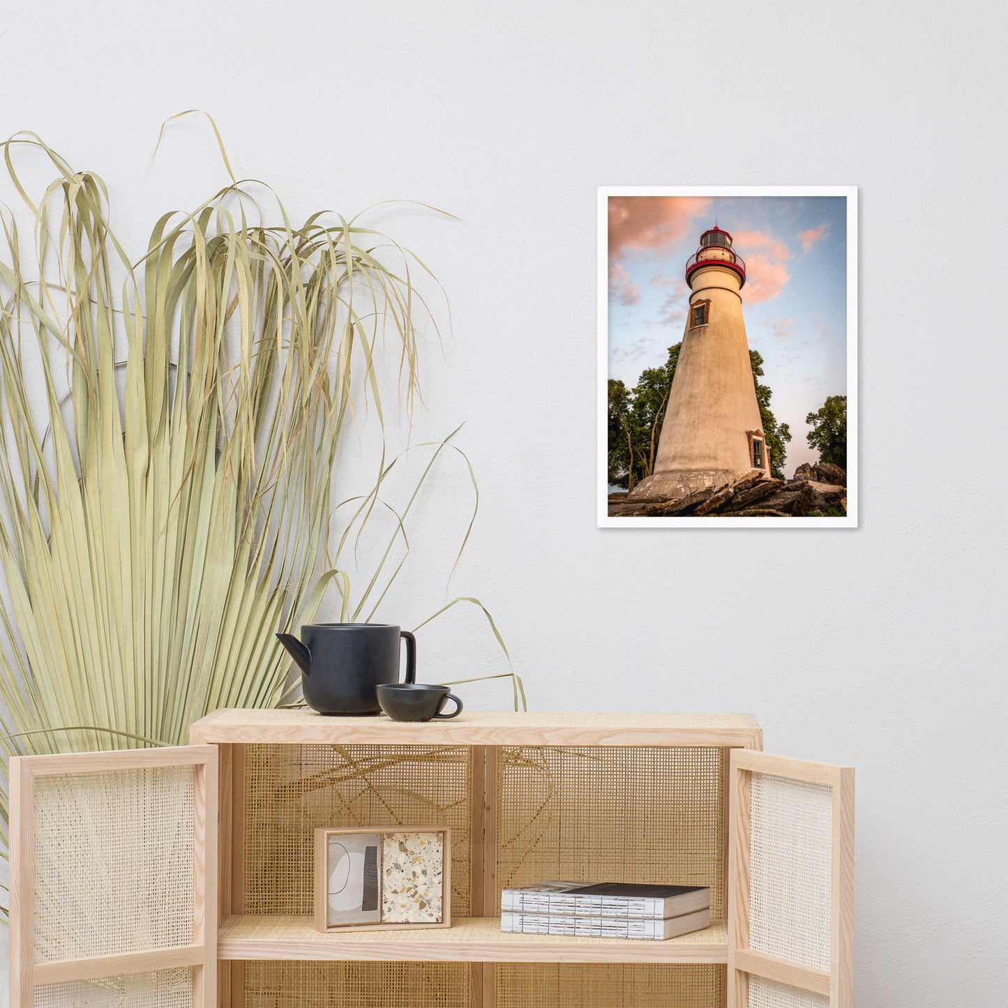 Marblehead Lighthouse at Sunset from the Shore Framed Photo Paper Wall Art Prints