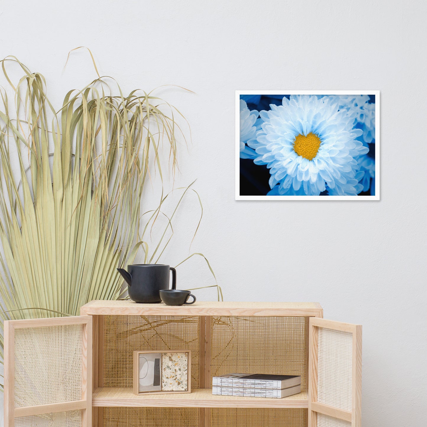 Blue Tinted Chrysanthemums For Ukraine Refugees Floral Nature Photo Framed Wall Art Print