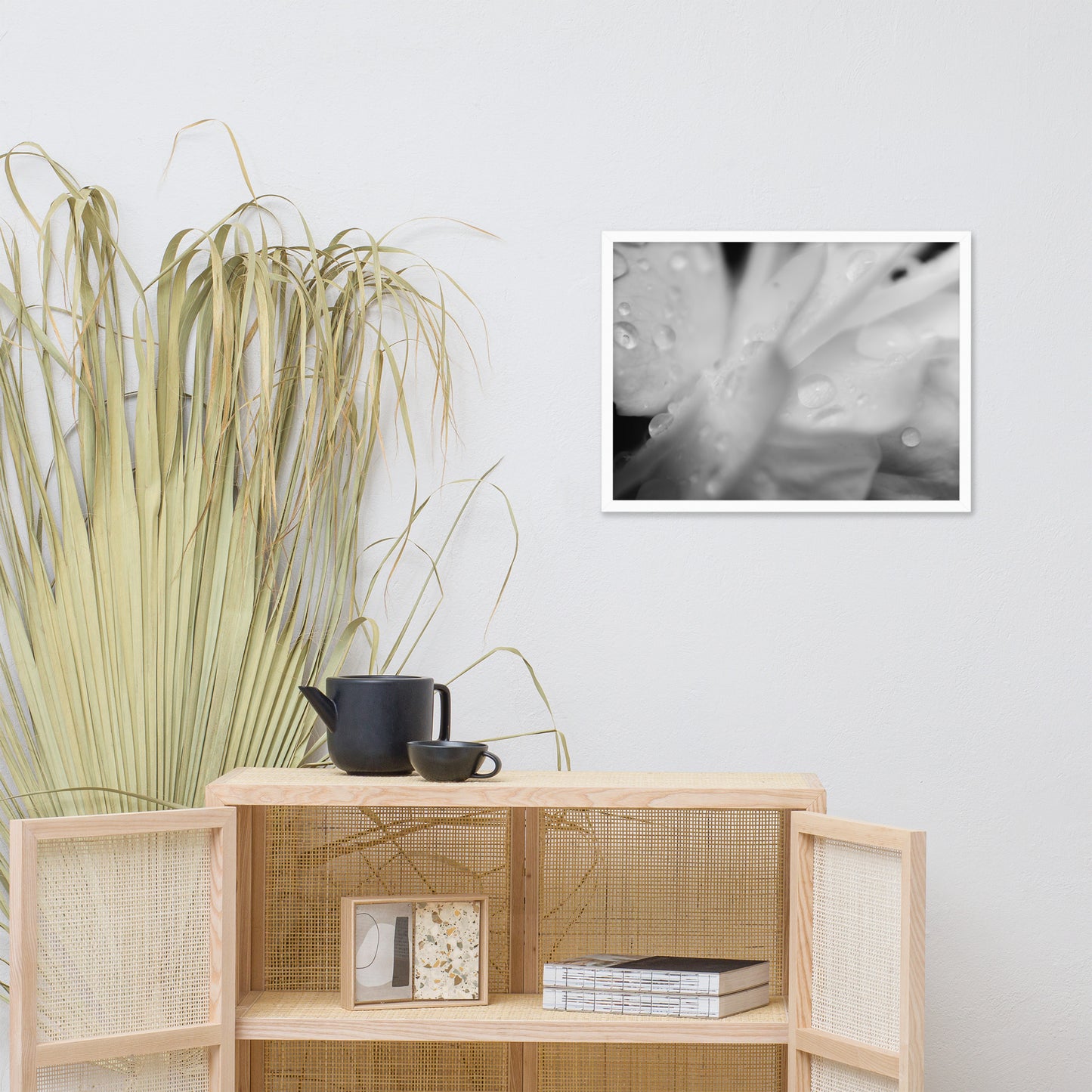 Delicate Rose Petals Black and White Floral Nature Photo Framed Wall Art Print
