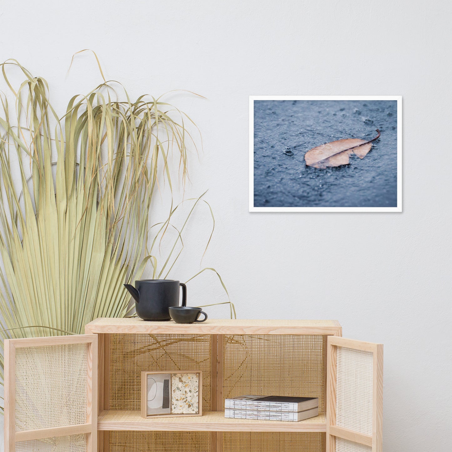 Fallen Leaf in The Rain Color Botanical Nature Photo Framed Wall Art Print