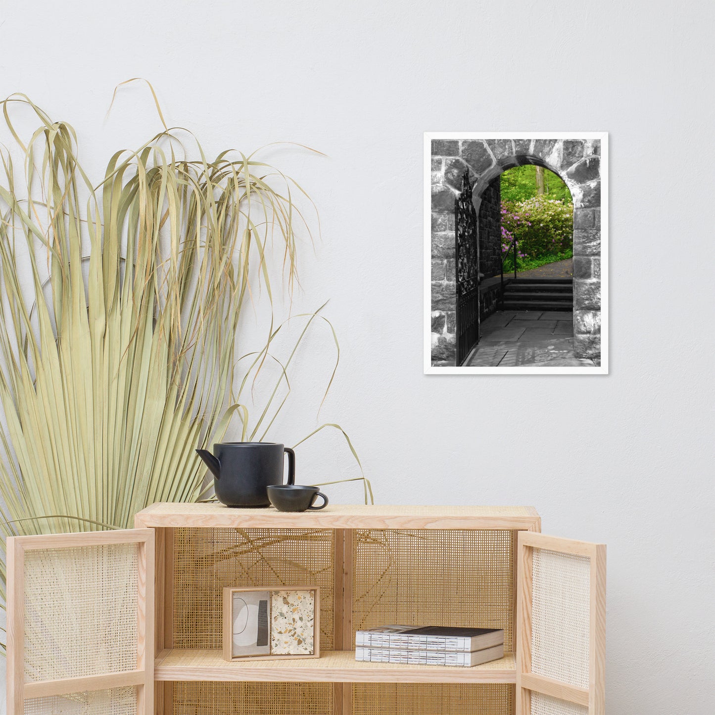 Garden Entryway Black and White Floral Nature Photo Framed Wall Art Print