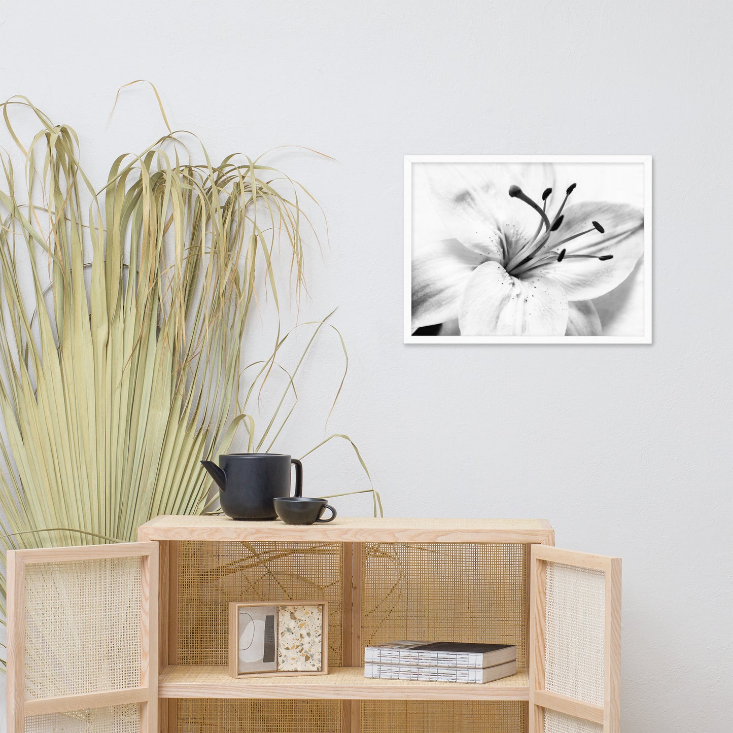 High Key Lily Black and White Floral Nature Photo Framed Wall Art Print