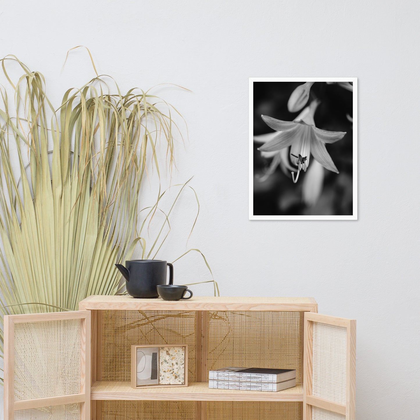 Hosta Bloom Black and White Floral Nature Photo Framed Wall Art Print