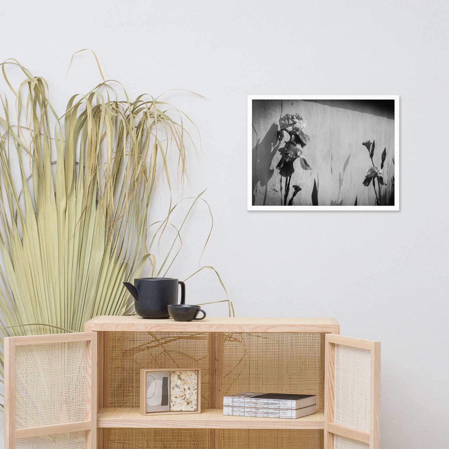 Iris on Wall Black and White Floral Nature Photo Framed Wall Art Print