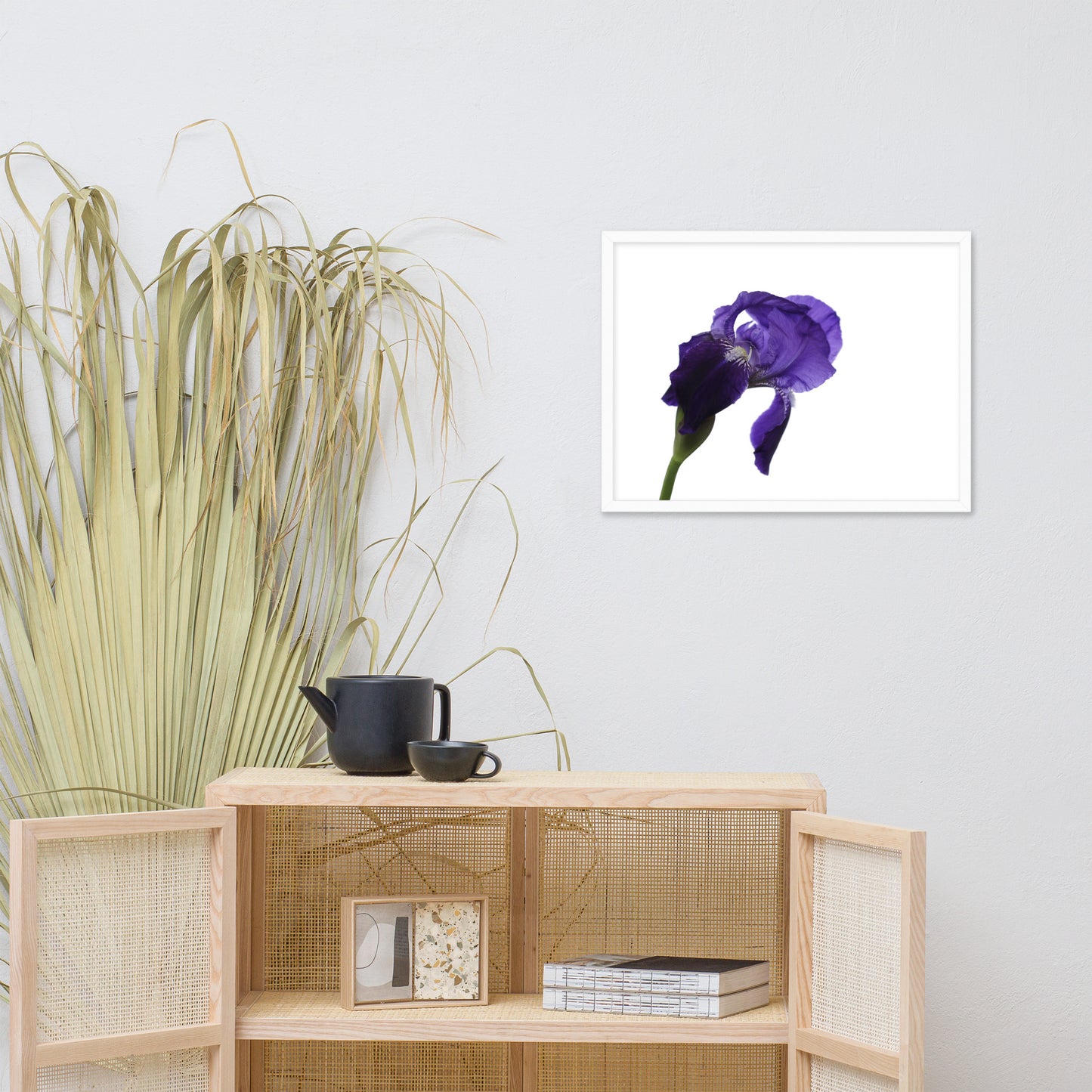 Iris on White Floral Nature Photo Framed Wall Art Print