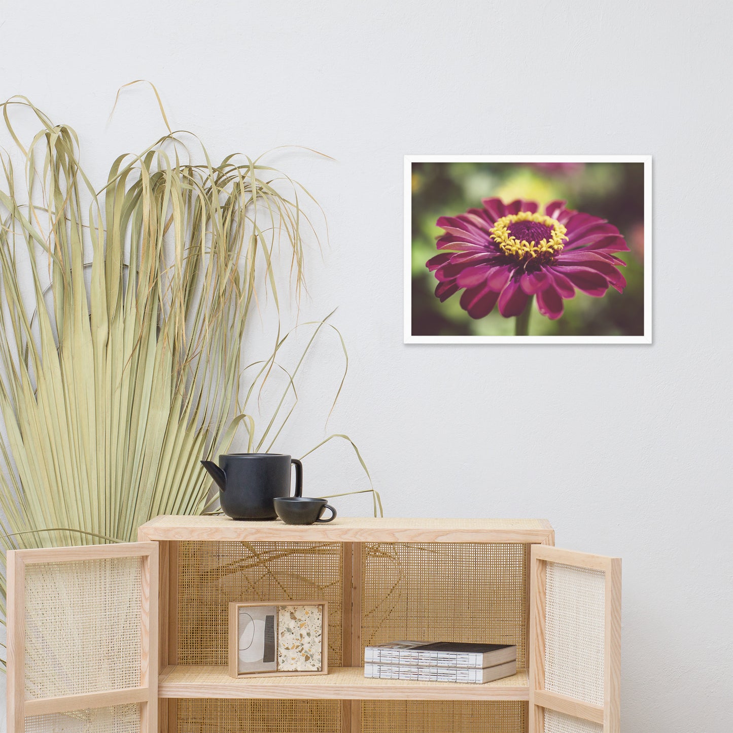 Moody Young-and-Old Age Pink Zinnia Flower Bloom Floral Nature Photo Framed Wall Art Print