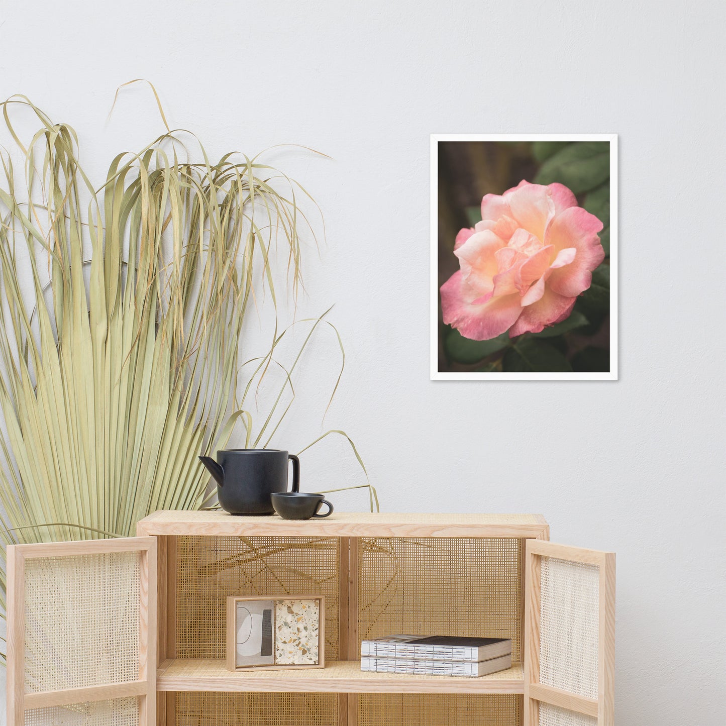 Pink and White Softened Rose Floral Nature Photo Framed Wall Art Print