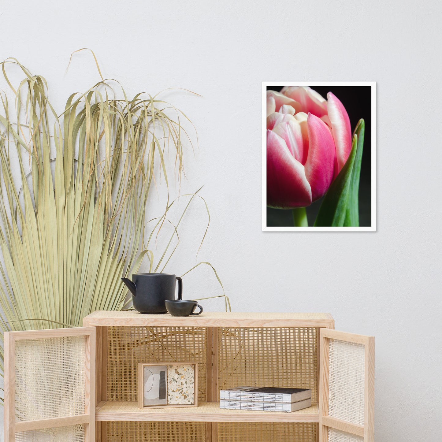 Pink and White Tulip Floral Nature Photo Framed Wall Art Print