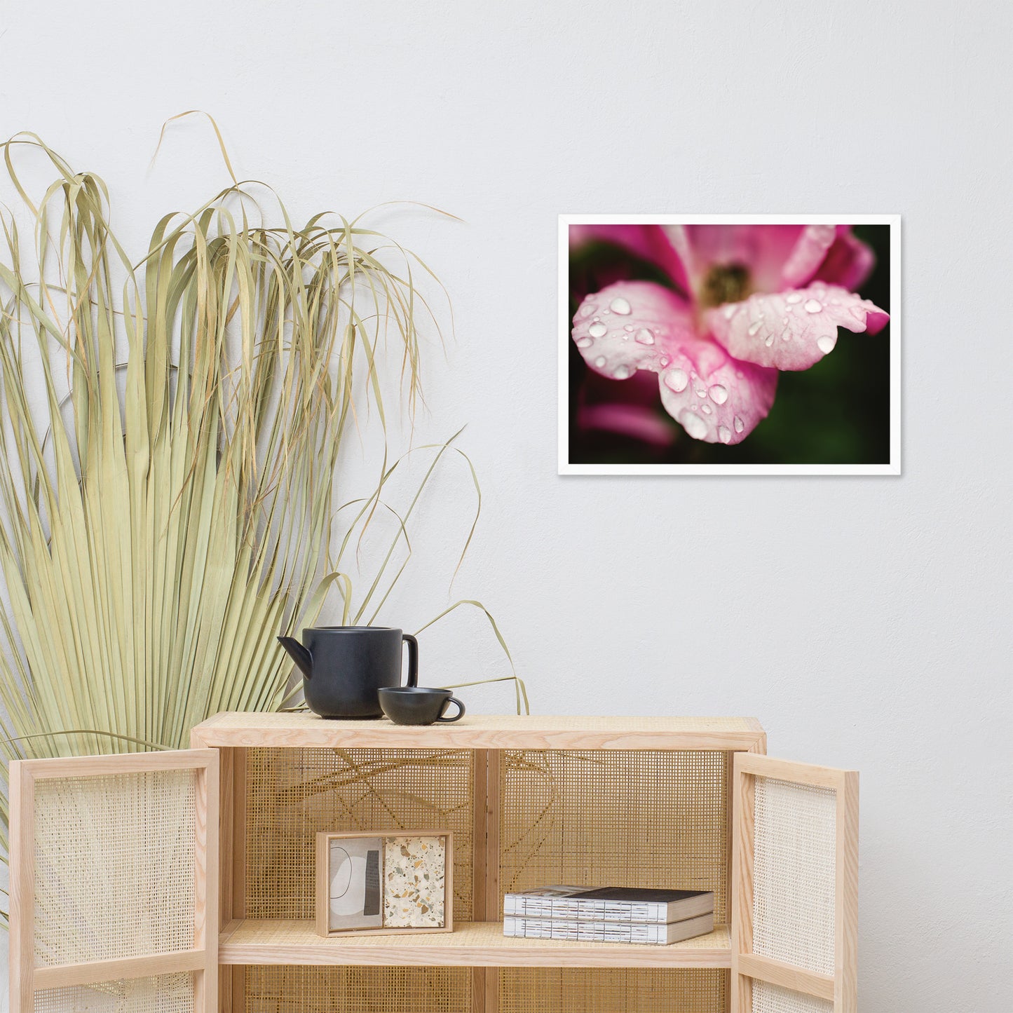 Raindrops on Wild Rose Color Floral Nature Photo Framed Wall Art Print