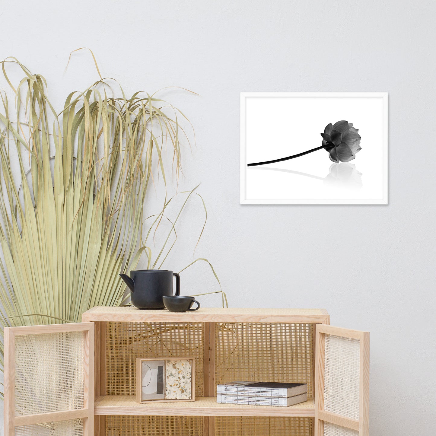 Resting Lotus Flower Black and White Effect Framed Photo Paper Poster