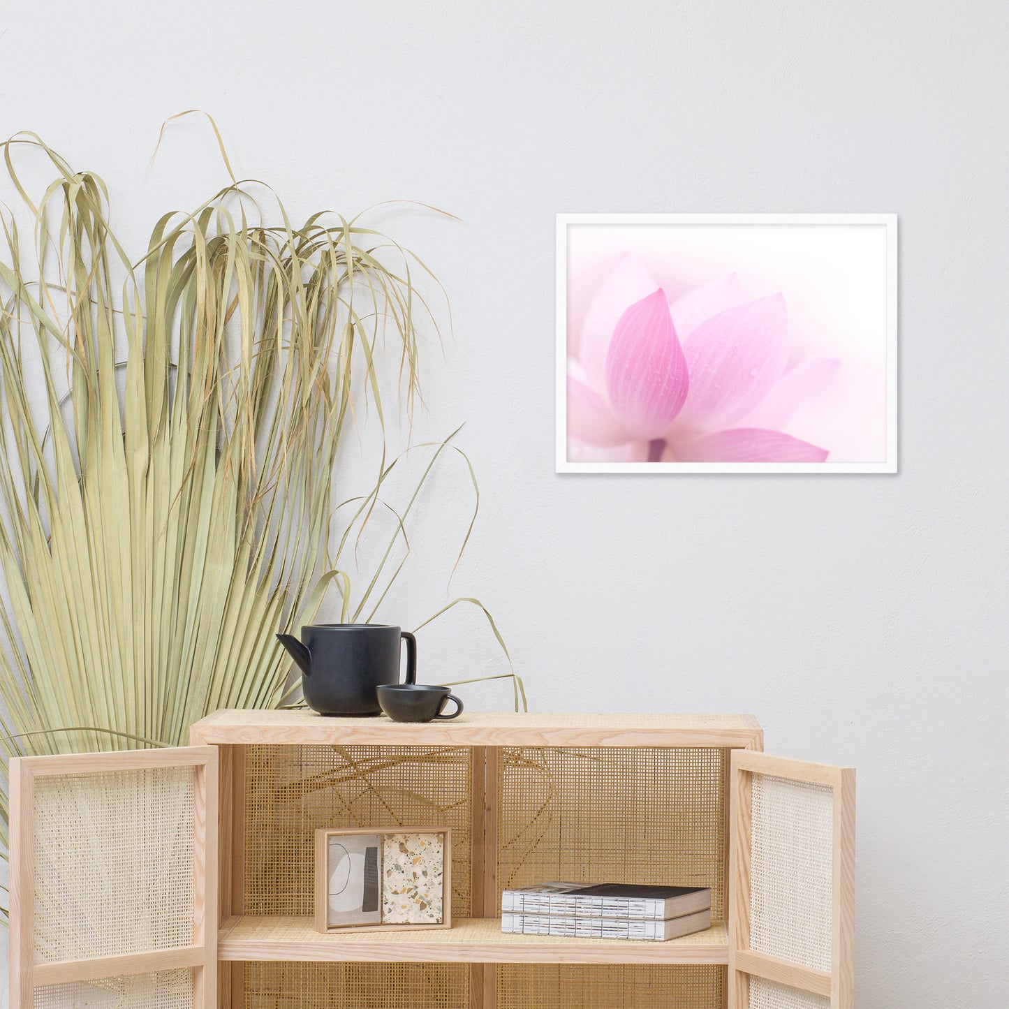Peaceful Close-up Pink Lotus Petal Floral Framed Nature Photo Paper Poster