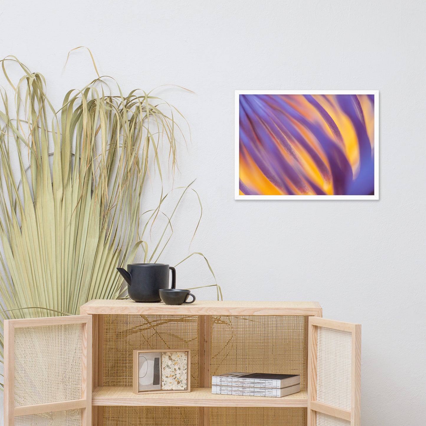 Purple and Yellow Lotus Flower Filaments Framed Photo Paper Poster - Nature Photography