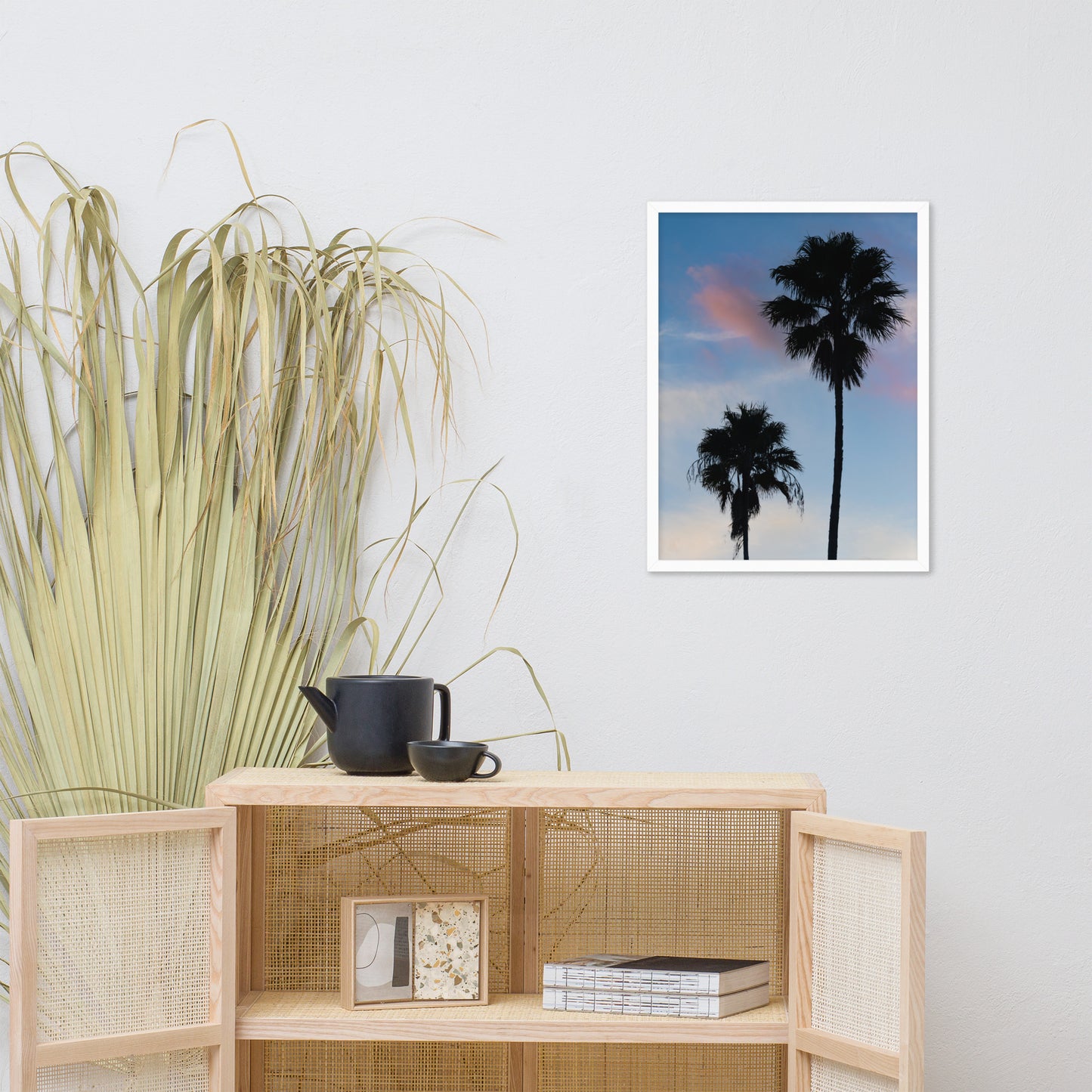 Palm Tree Silhouettes on Blue Sky Botanical Nature Photo Framed Wall Art Print