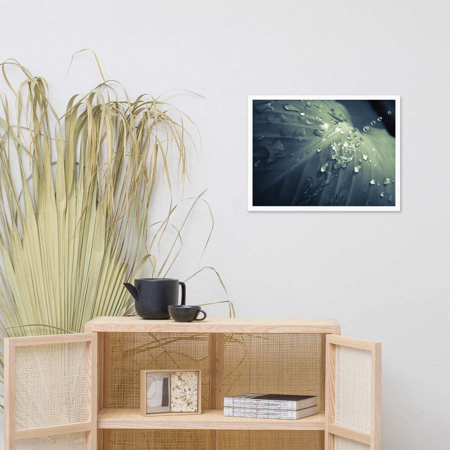 Rain Dropping on Canna Leaf Botanical Nature Photo Framed Wall Art Print