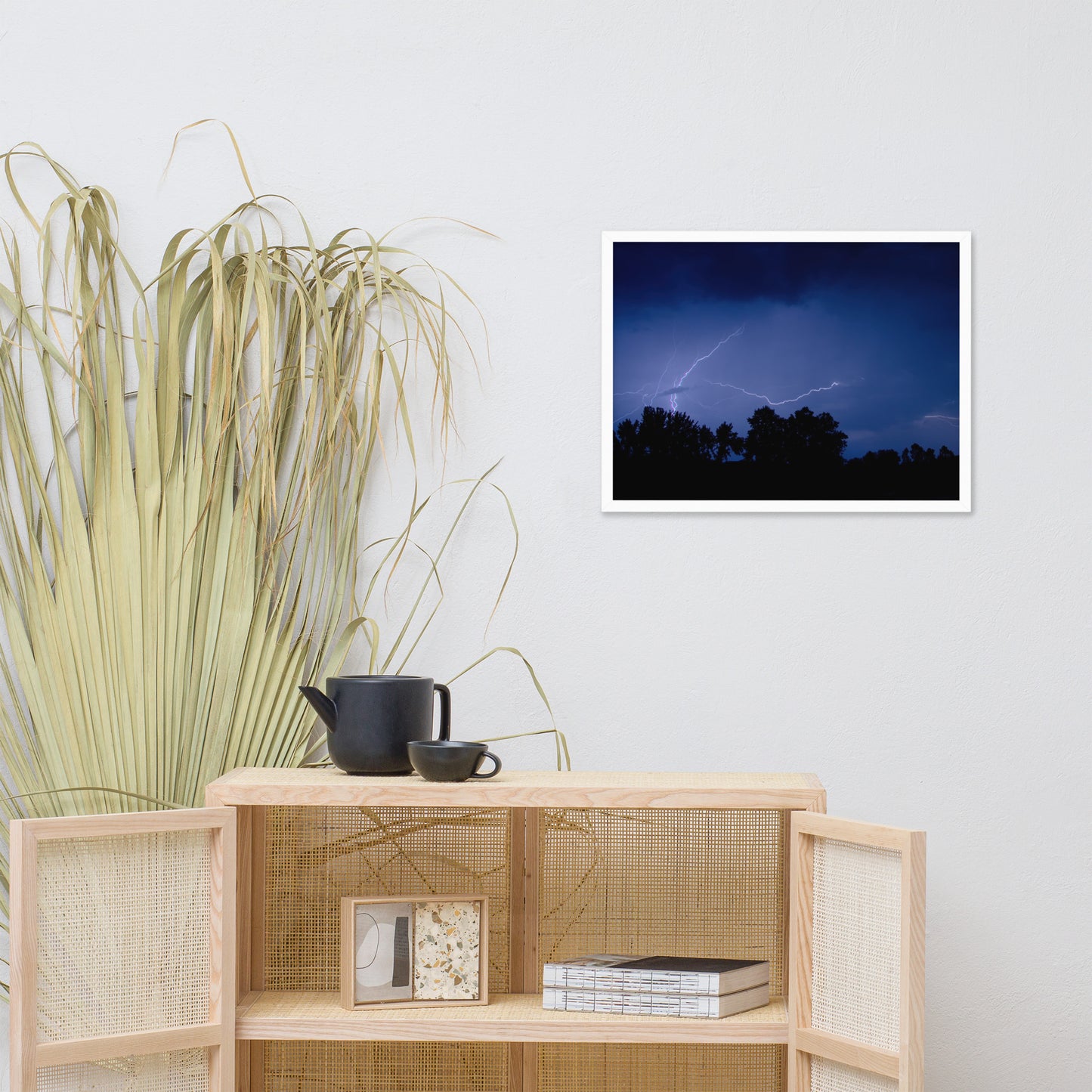 Lightning Over The Valley Urban Landscape Photo Framed Wall Art Print