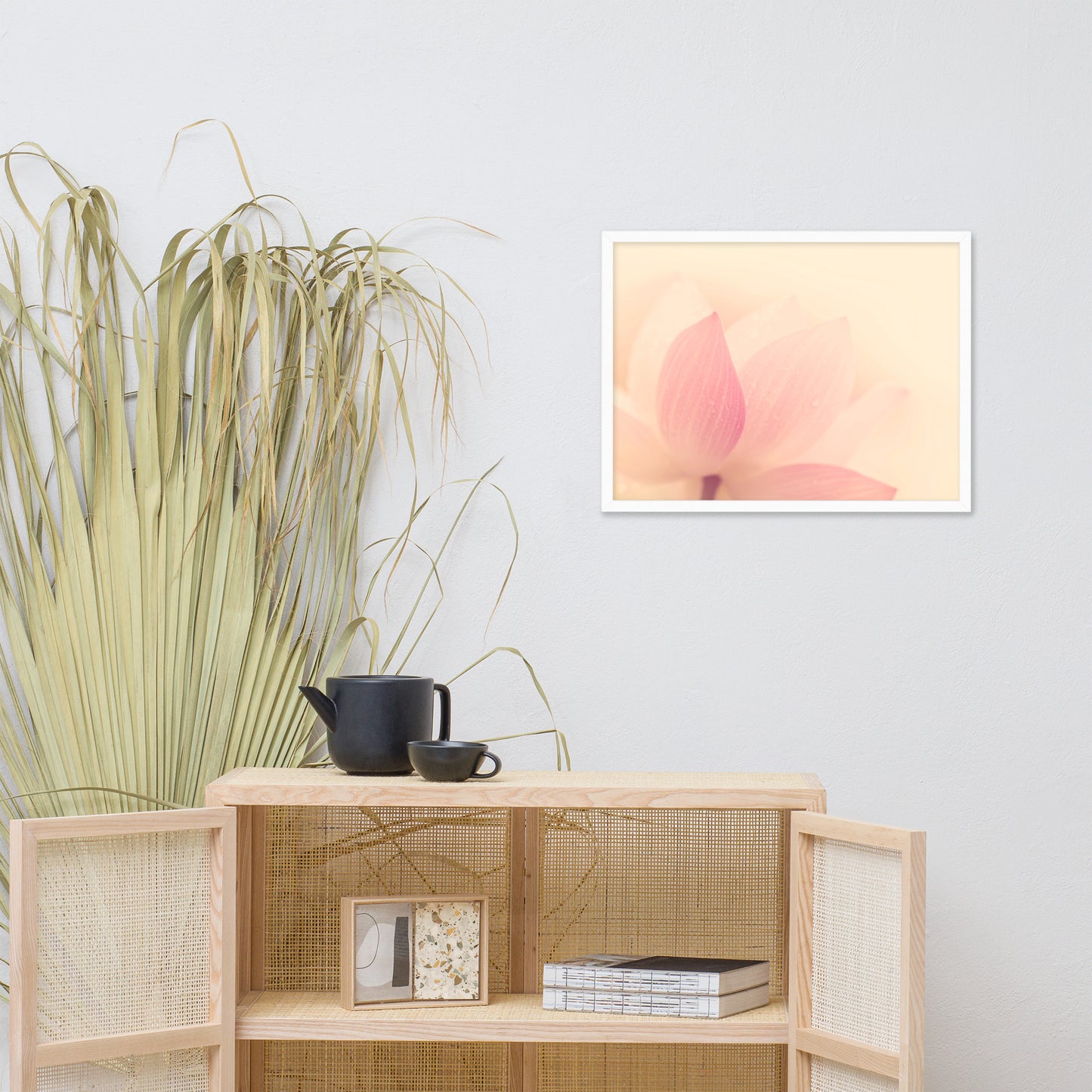Tranquil Close-up Pink Lotus Petal Framed Photo Paper Poster