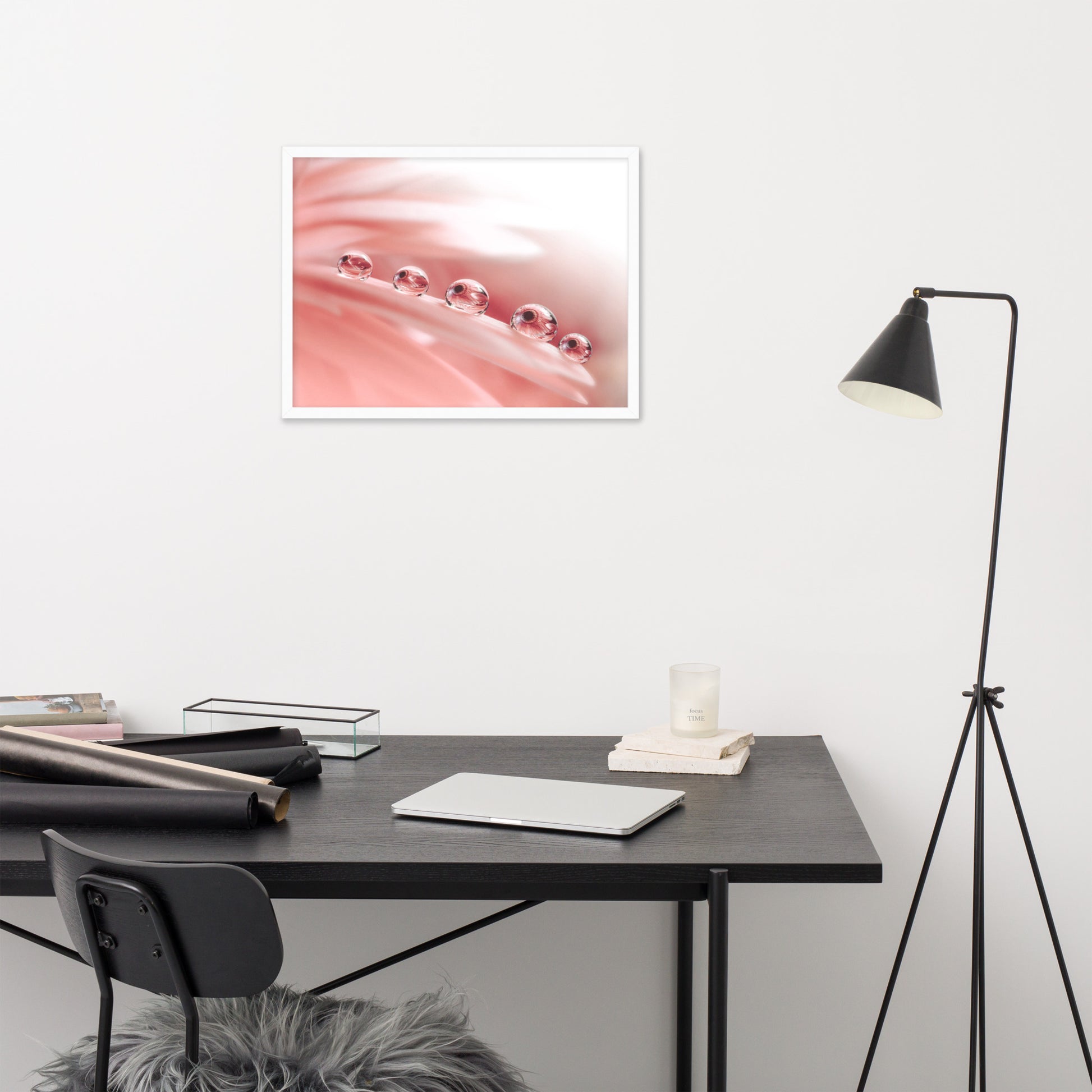 Creative Photography: Dew Drops on Gerbera Daisy Petals Floral Botanical Photograph Shabby Chic - Vintage Framed Wall Art Print