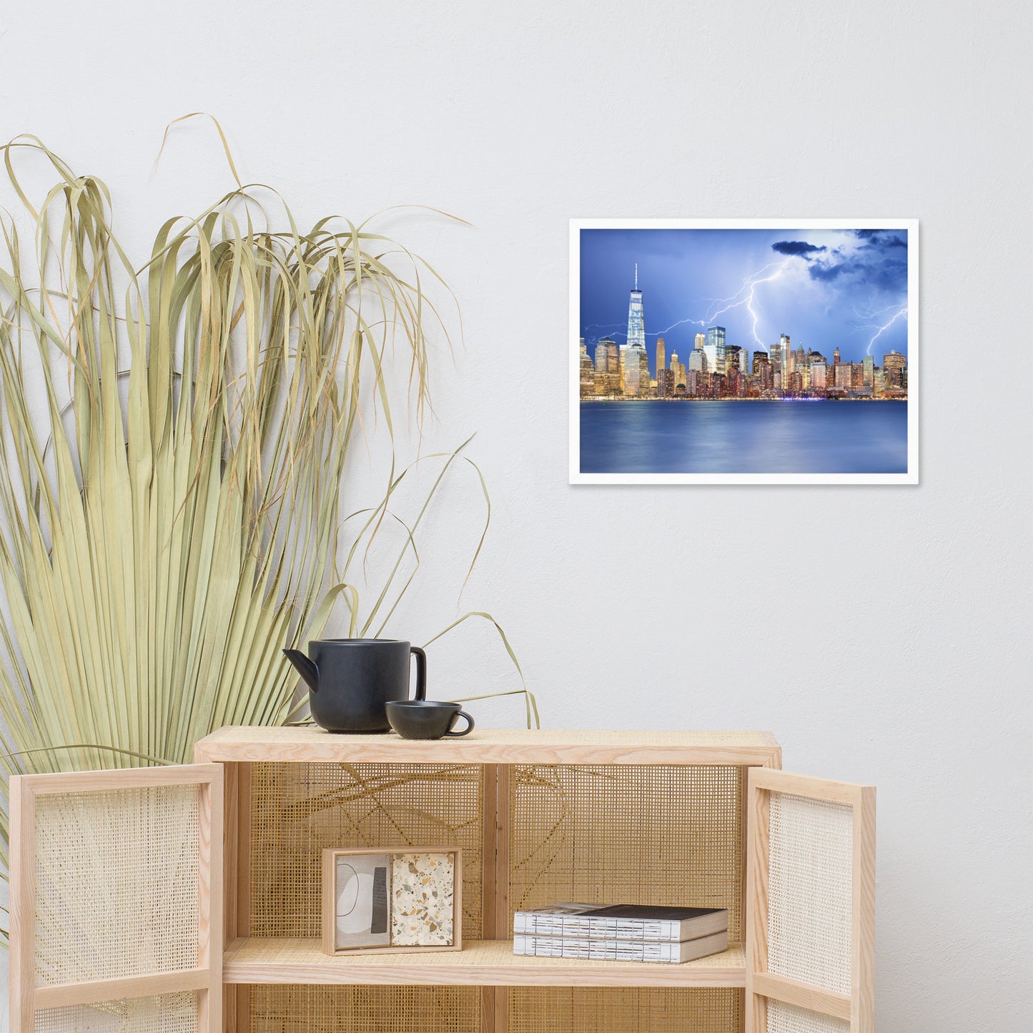Electrifying New York Lightning Strikes the Skyline Architectural Photograph Framed Wall Art Print
