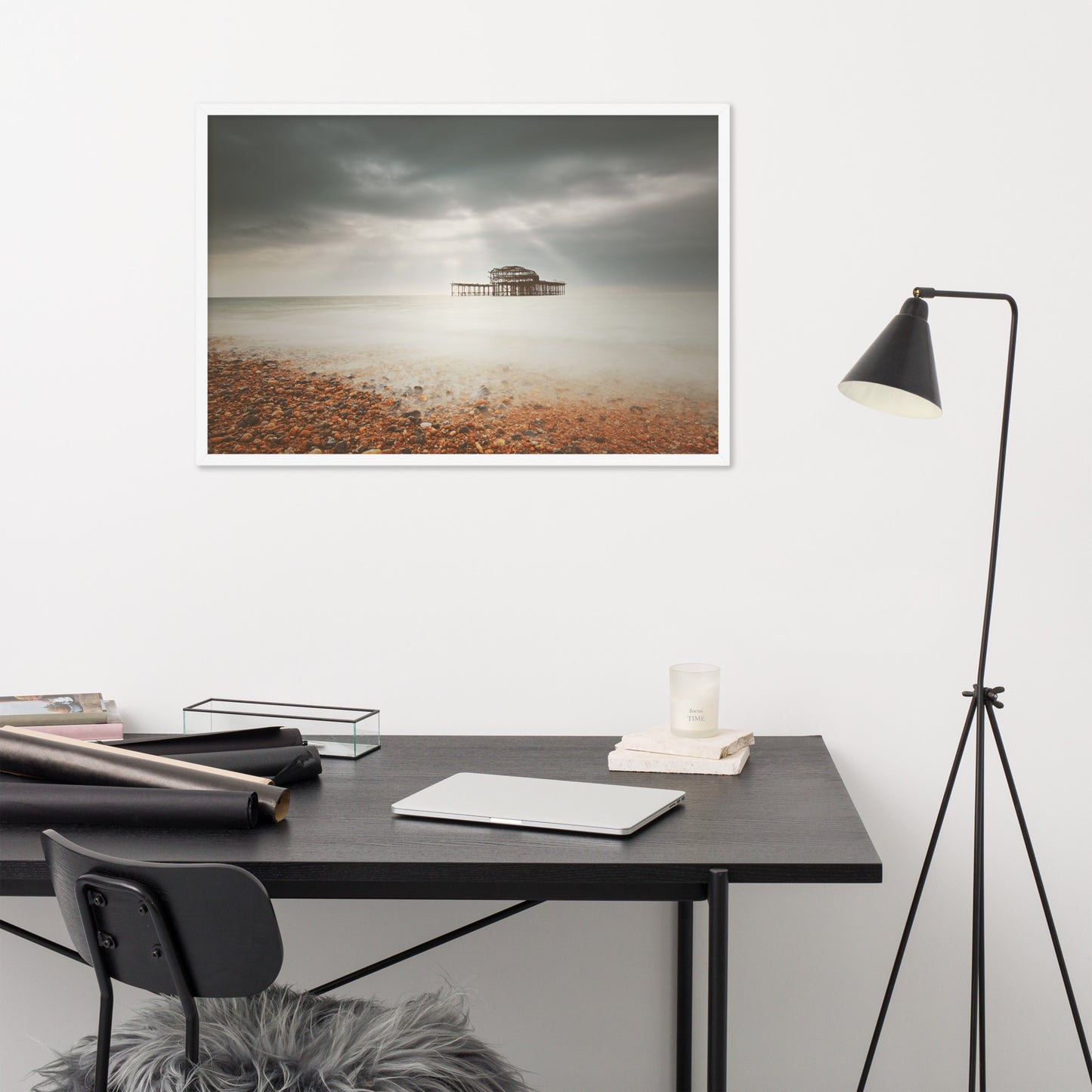 Wall Hanging Library: Abandoned West Pier Warming Matte Effect - Coastal / Seascape / Nature / Landscape Photo Framed Wall Art Print - Wall Decor - Artwork