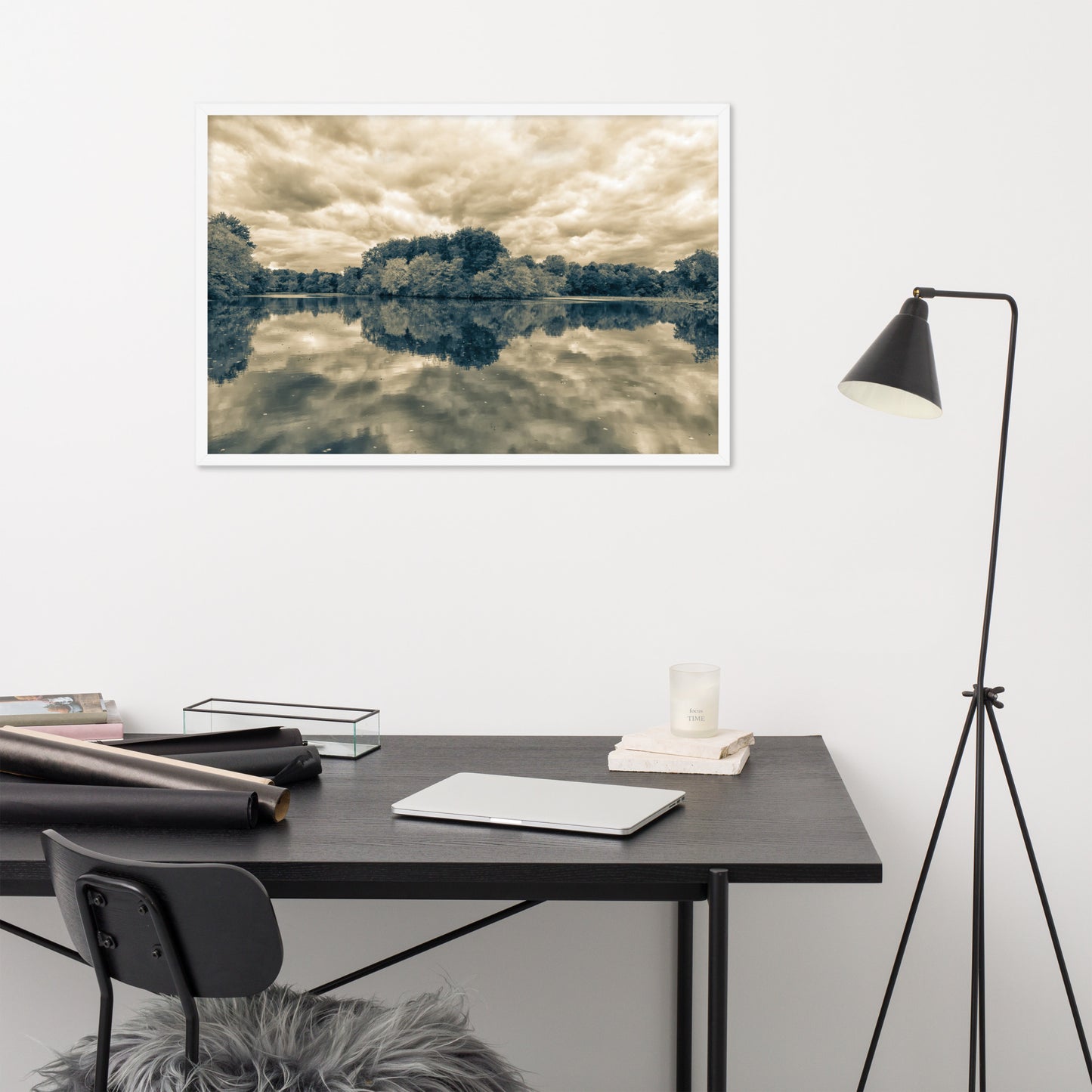Wall Prints For Home Office: Autumn Reflections Sepia - Rural / Rustic / Botanical / Farmhouse Style Landscape / Nature Photograph Framed Print - Wall Decor - Artwork