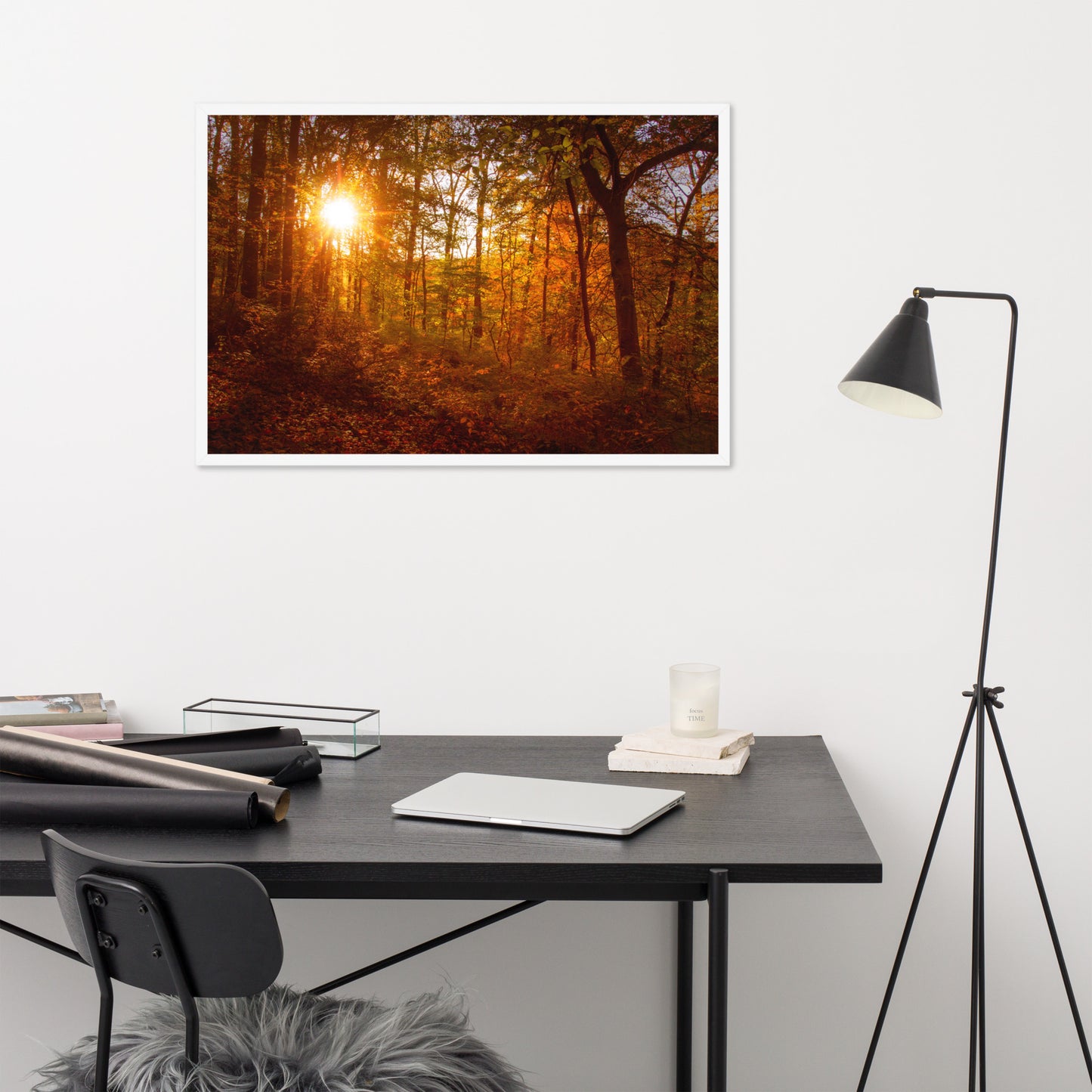 Autumn Sunset in the Trees Rural Landscape Framed Photo Paper Wall Art Prints