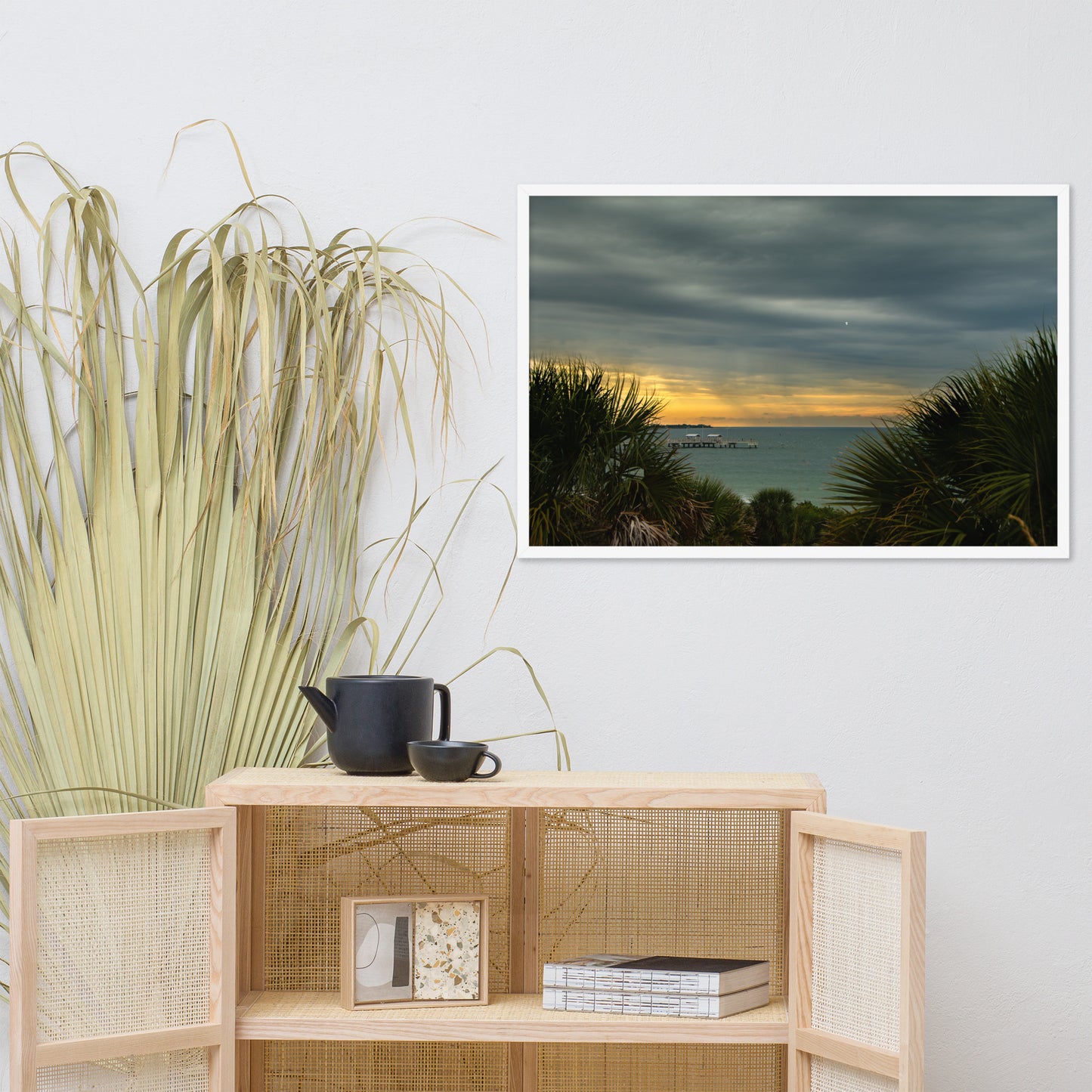 Cloudy Rainy Sunset De Soto Beach Framed Photo Paper Wall Art Prints
