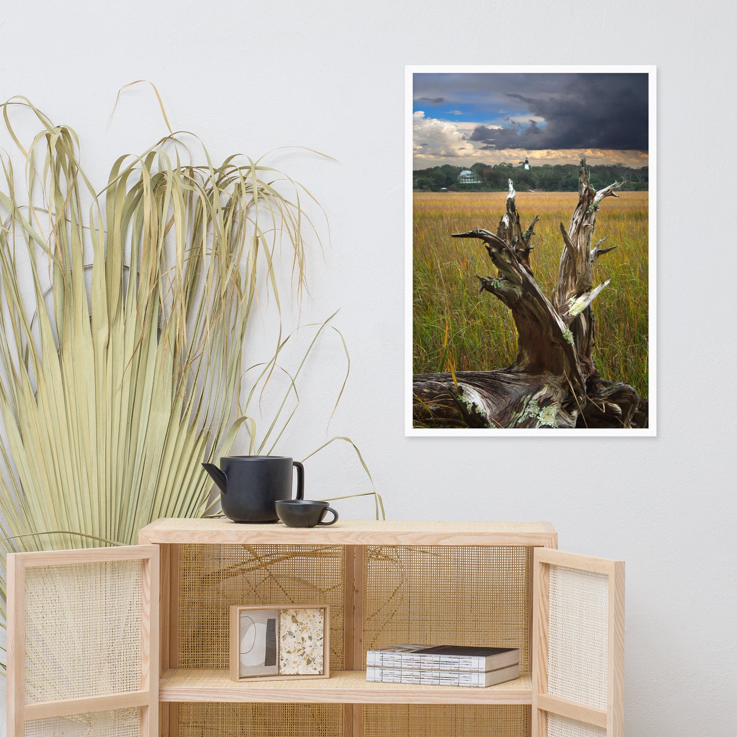 Dead Tree and Amelia Lighthouse Coastal Landscape Photo Framed Wall Art Prints