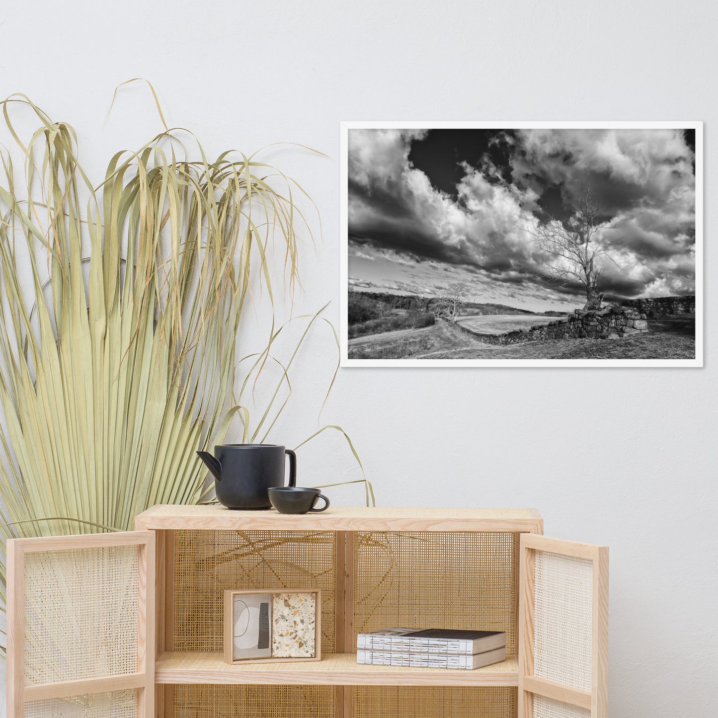 Dead Tree and Stone Wall in Black and White Framed Photo Wall Art Prints