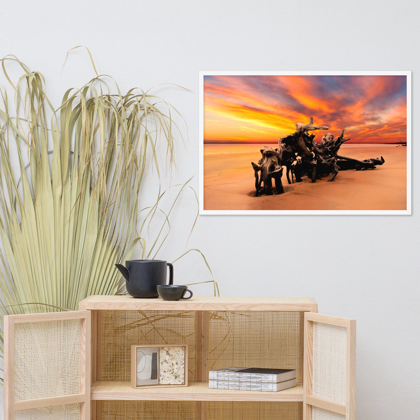 Dried Tree Roots and Sunrise Boneyard Beach Jacksonville Florida Framed Wall Art Print