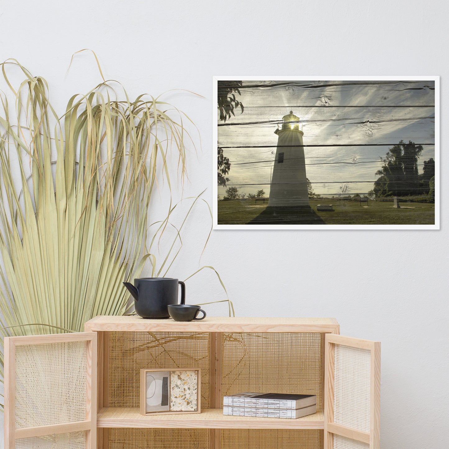 Faux Rustic Reclaimed Wood Turkey Point Lighthouse Framed Photo Wall Art Prints