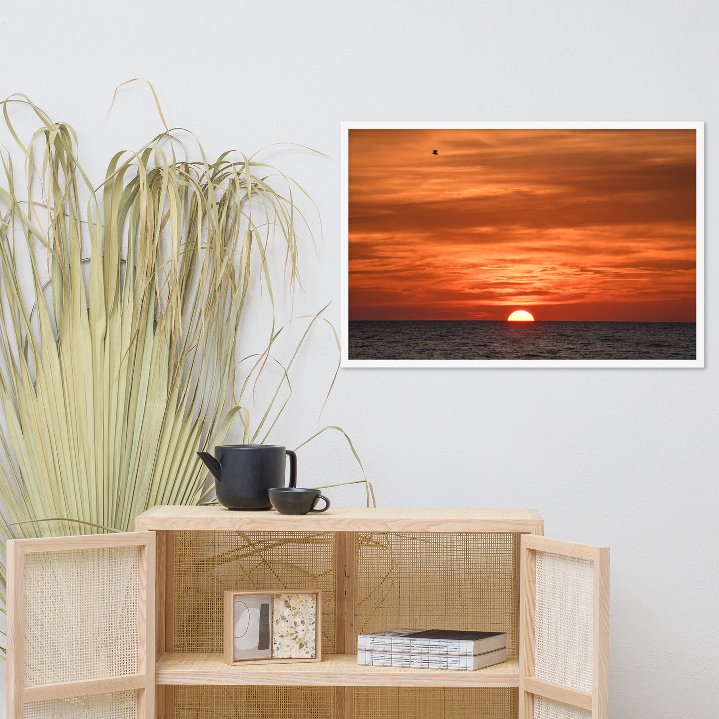 Fire in the Sky Coastal Sunset Landscape Photo Framed Wall Art Print