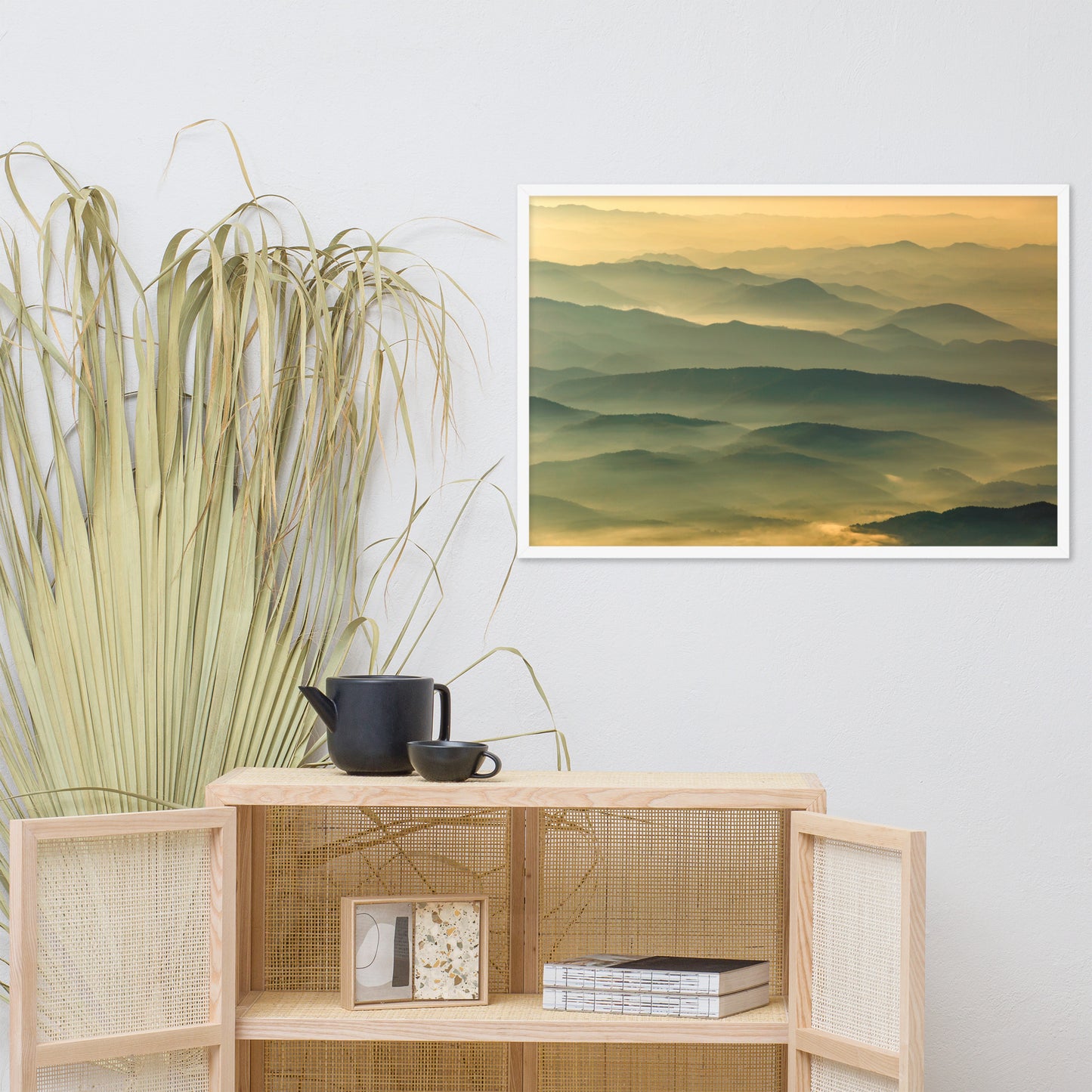 Foggy Mountain Layers at Sunset Landscape Framed Photo Paper Wall Art Prints