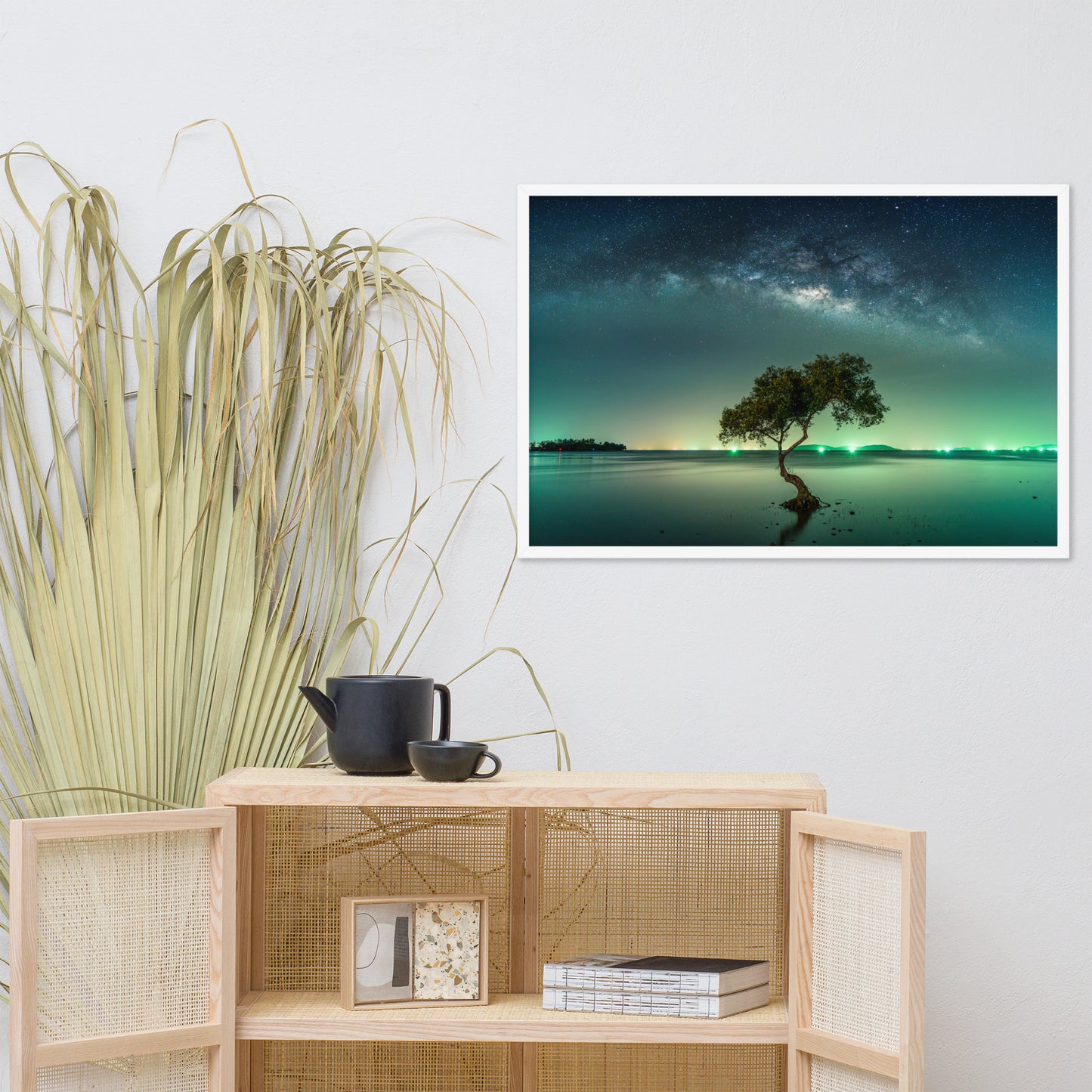 Glowing Milky Way Galaxy with Tree Framed Wall Art Prints