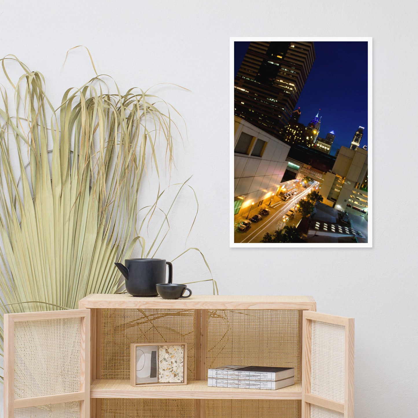 Light Trails in Philly Urban Landscape Photo Framed Wall Art Print