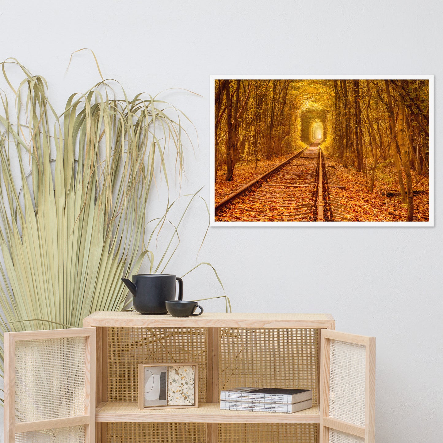 Ukraine Forest Railway Tunnel of Love Landscape Photo Framed Wall Art Print